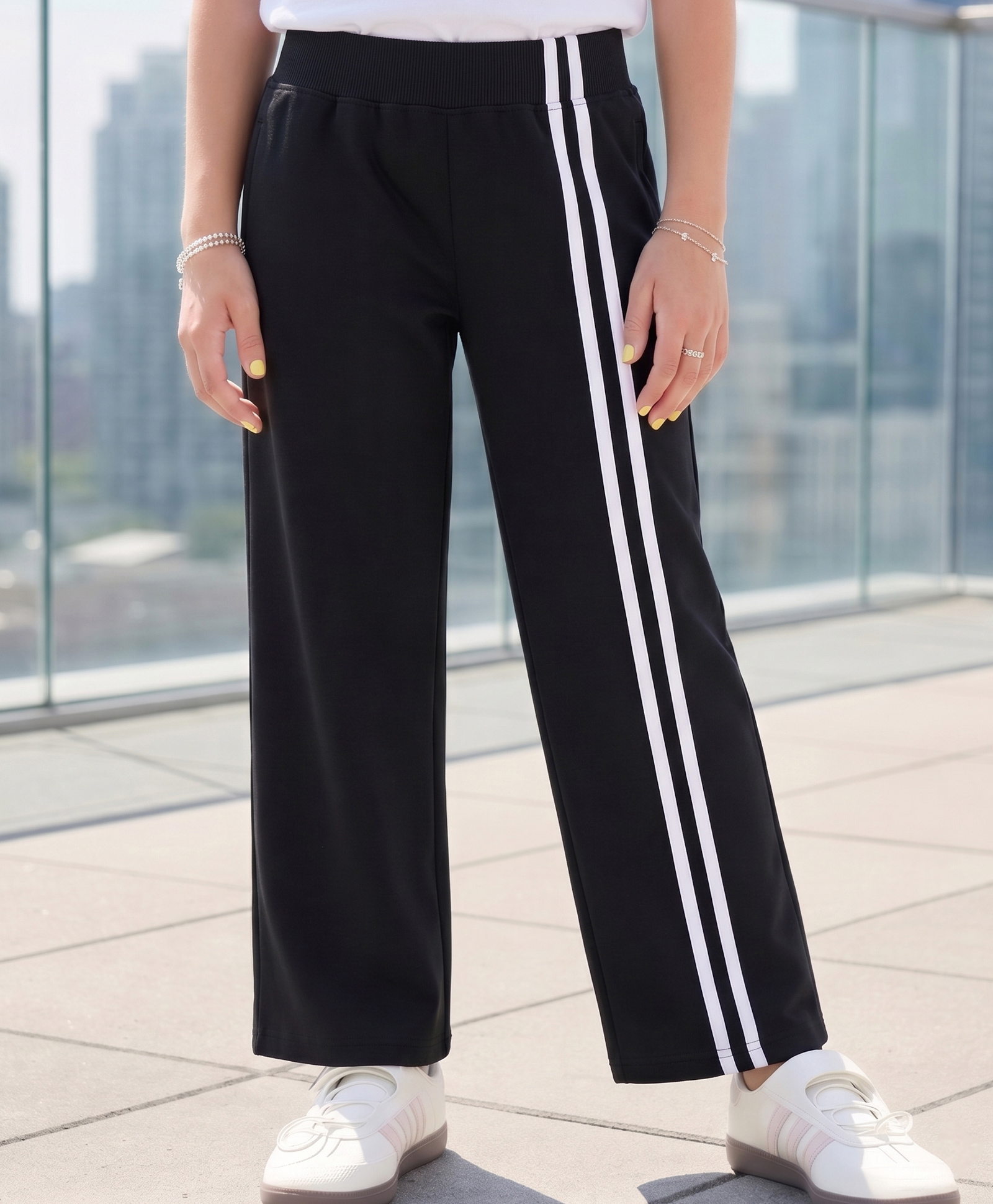 Pine Kids Cotton Knit Full Length Solid Track Pant - Black-image-21