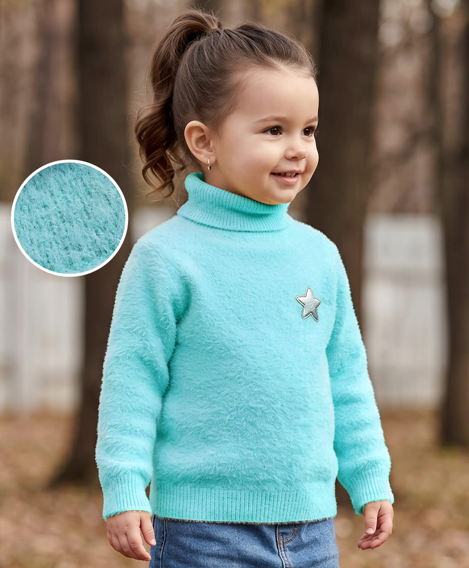 Babyhug Knitted Full Sleeves Pullover with Star Embroidery - Aqua Blue-picture-28