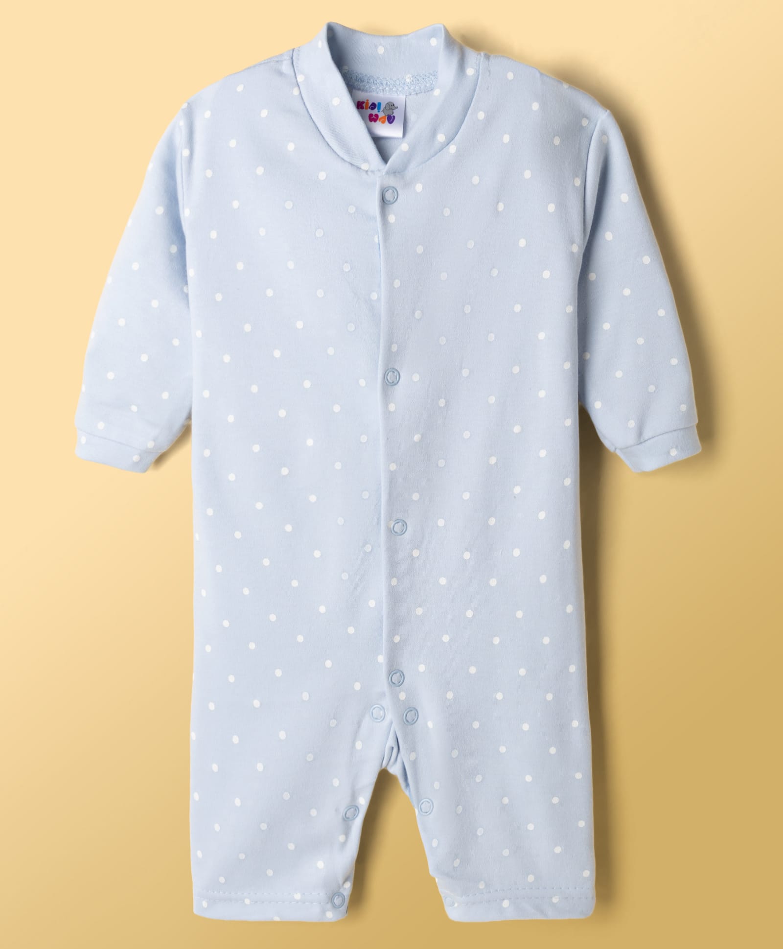 Kidi Wav Full Sleeves Polka Dots Printed Footed Sleepsuit - Blue-image-47