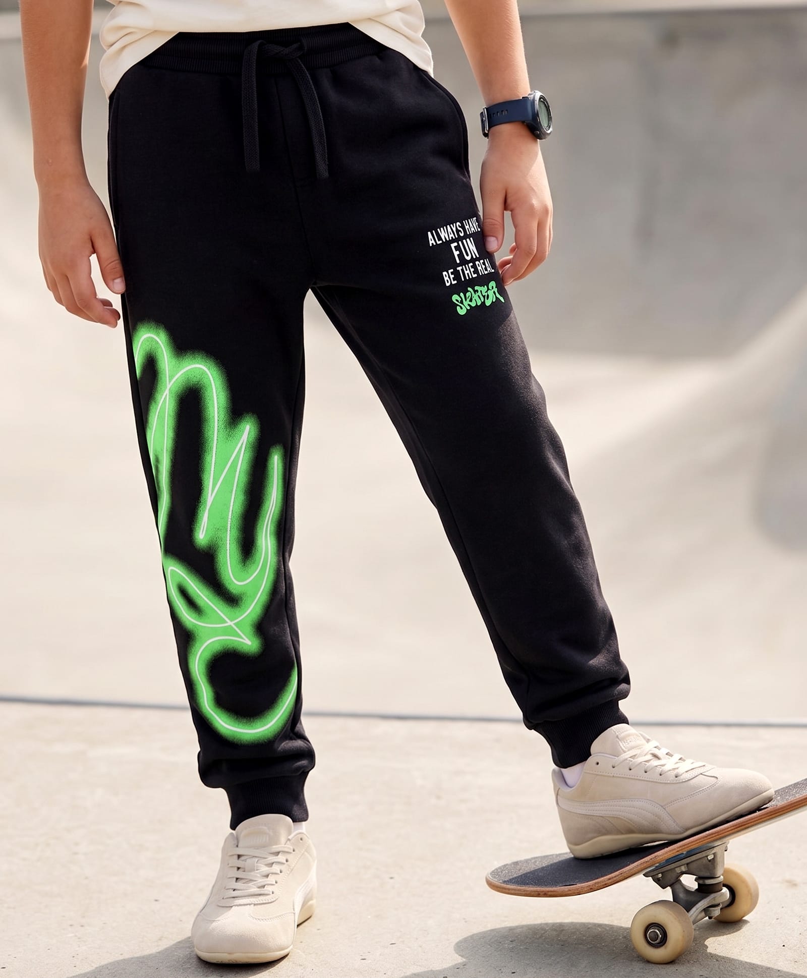 Pine Kids Looper Knit Full Length Text Printed Lounge Pant - Black-picture-12