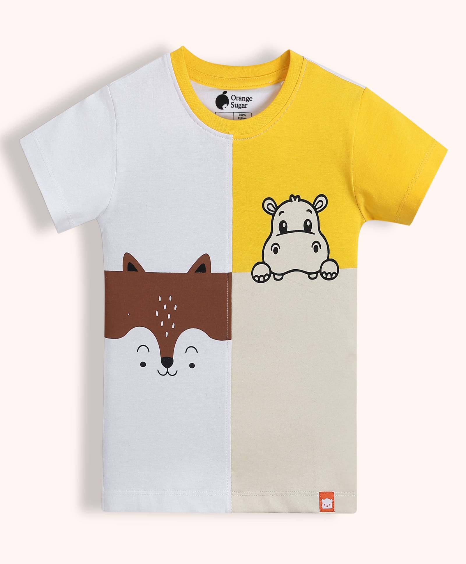 Orange Sugar 100% Cotton Knit Half Sleeves Hippopotamus & Fox Printed Tee - White-picture-29