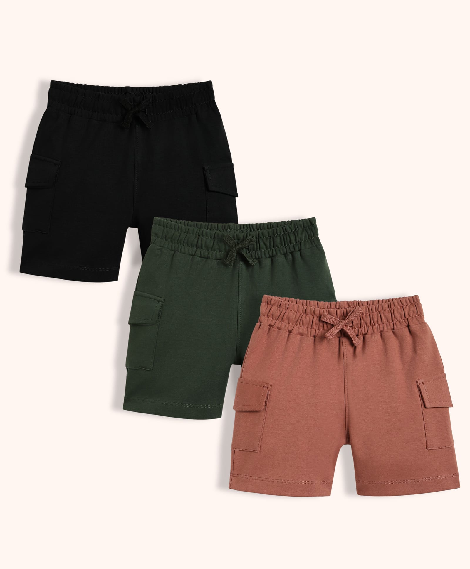 Orange Sugar 100% Cotton Knit Pack Of 3 Solid Cargo Style Shorts - Multi Colour-picture-18