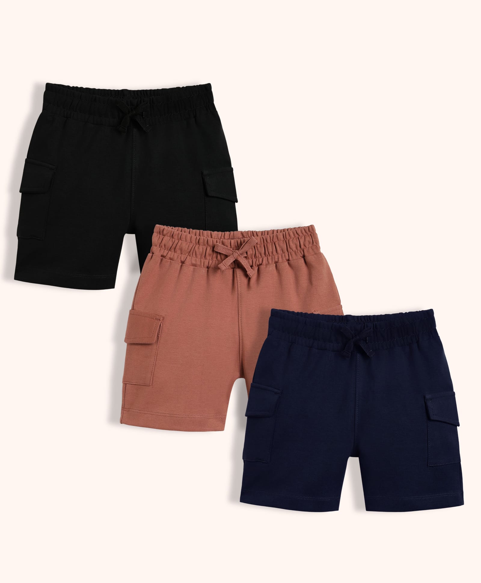 Orange Sugar 100% Cotton Knit Pack Of 3 Solid Cargo Style Shorts - Multi Colour-picture-19