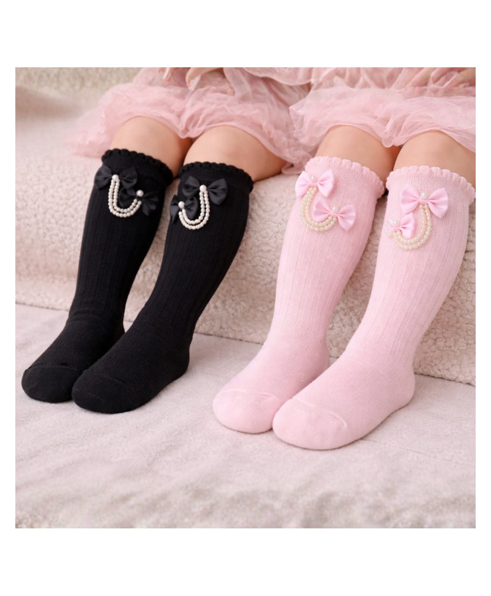 The little lookers Cotton Knit Pack Of 2 Bow Applique Detailed Pearls Embellished Socks - Black & Pink-picture-18