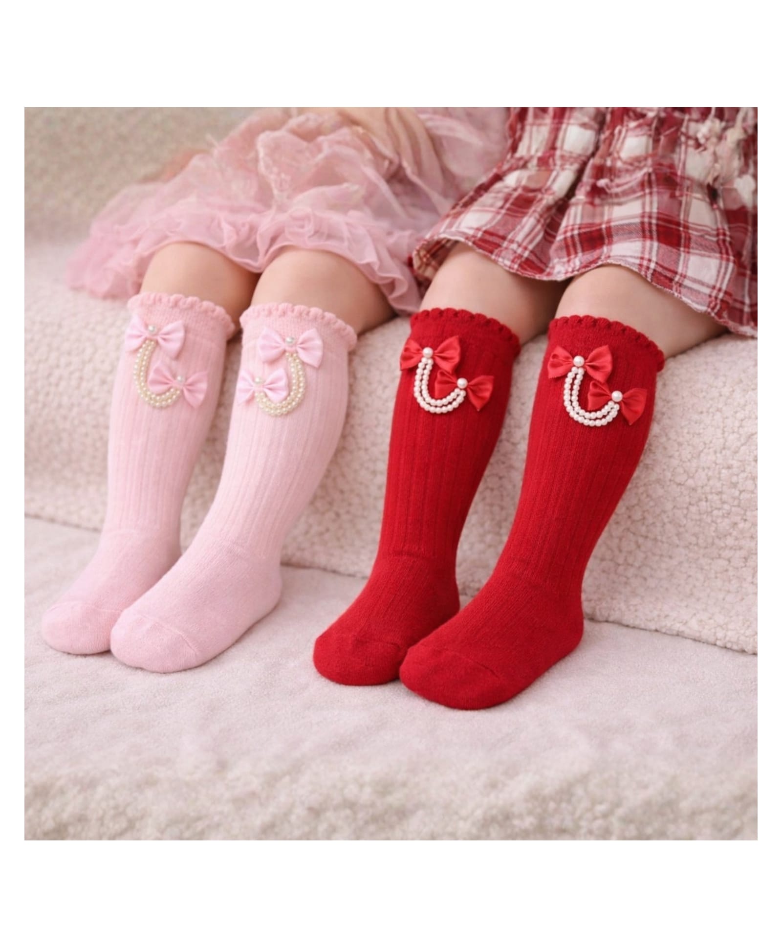 The little lookers Cotton Knit Pack Of 2 Bow Applique Detailed Pearls Embellished Socks - Red & Pink-picture-26