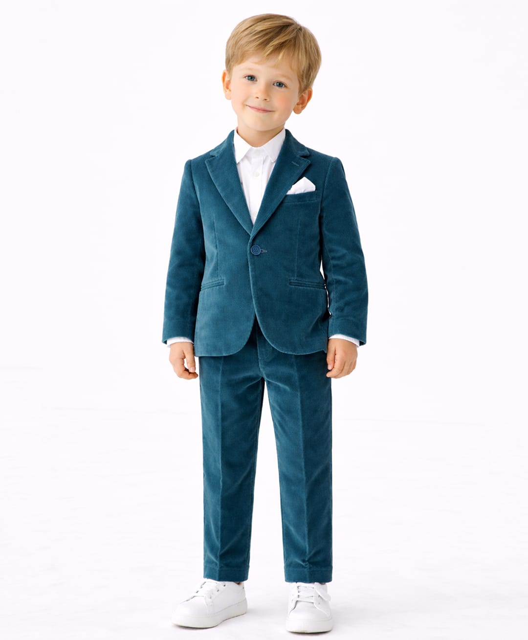 Spool Junior Velour Woven Full Sleeves Solid Blazer & Pant With Shirt Set - Teal Blue-image-29