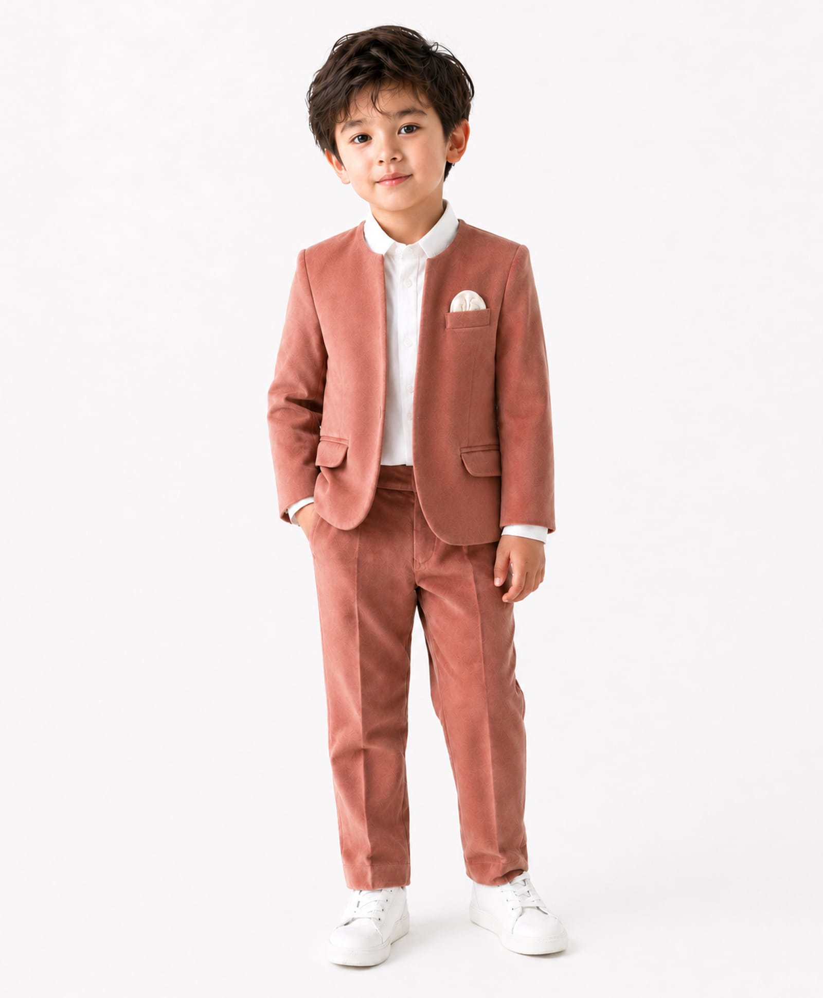 Spool Junior Velvet Woven Full Sleeves Solid Blazer & Pants Set WIth Shirt - Pink-picture-11