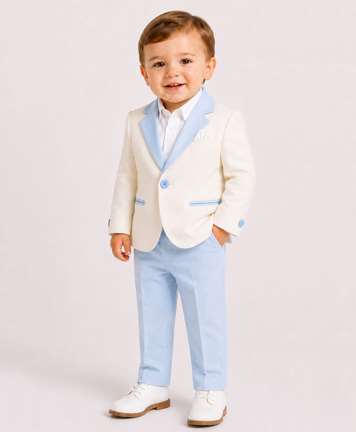 Spool Junior Cotton Woven Full Sleeves Solid Shirt & Pants Set With Blazer - Sky Blue-image-21