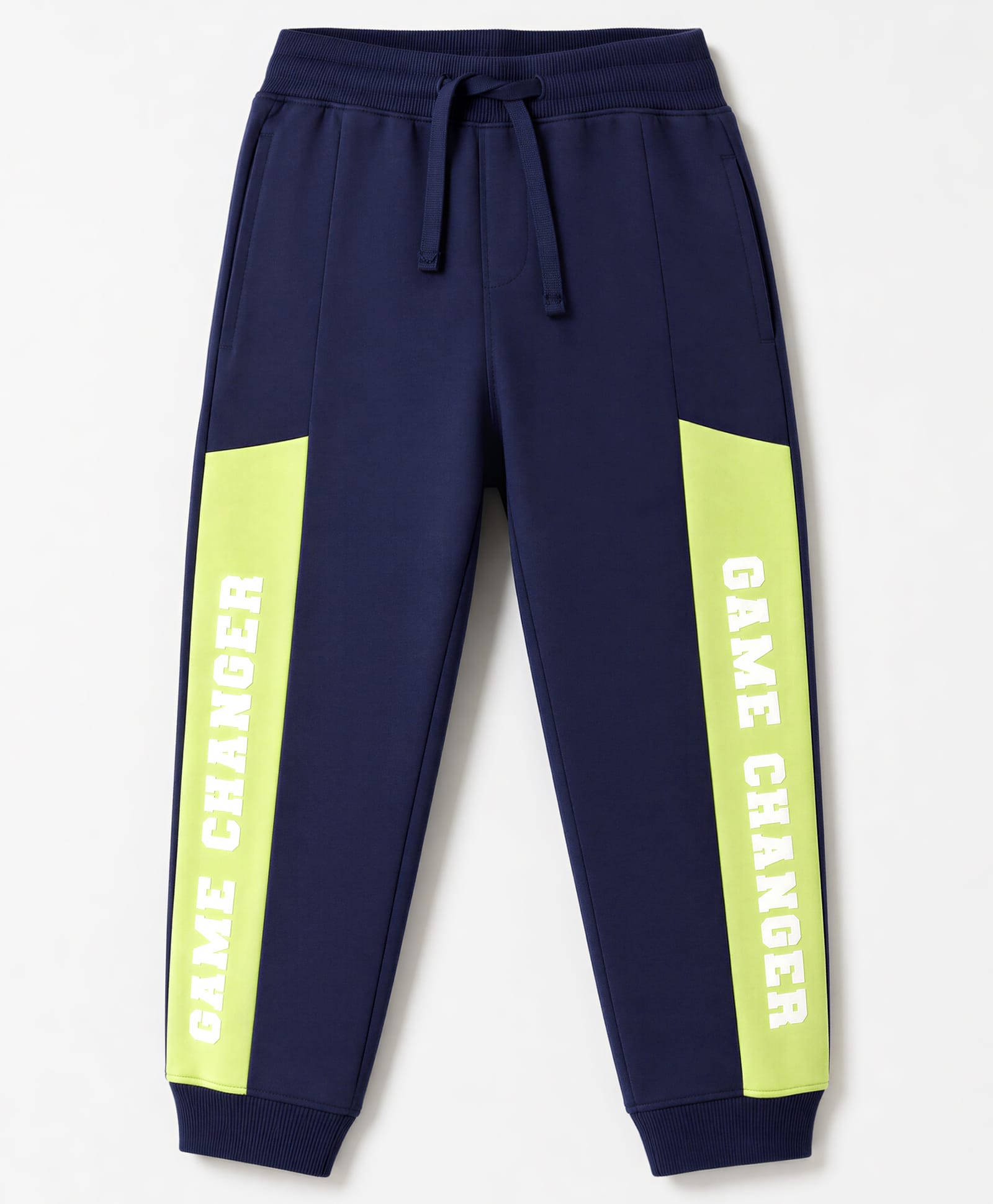 Pine Kids Cotton Knit Full Length Lounge Pants With Text Print - Navy Blue-image-6