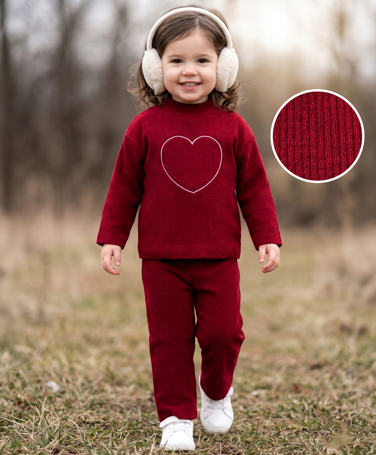 Babyhug Knitted Full Sleeves Sweatshirt & Pant Winter Wear Suit With Heart Design - Red-image-35