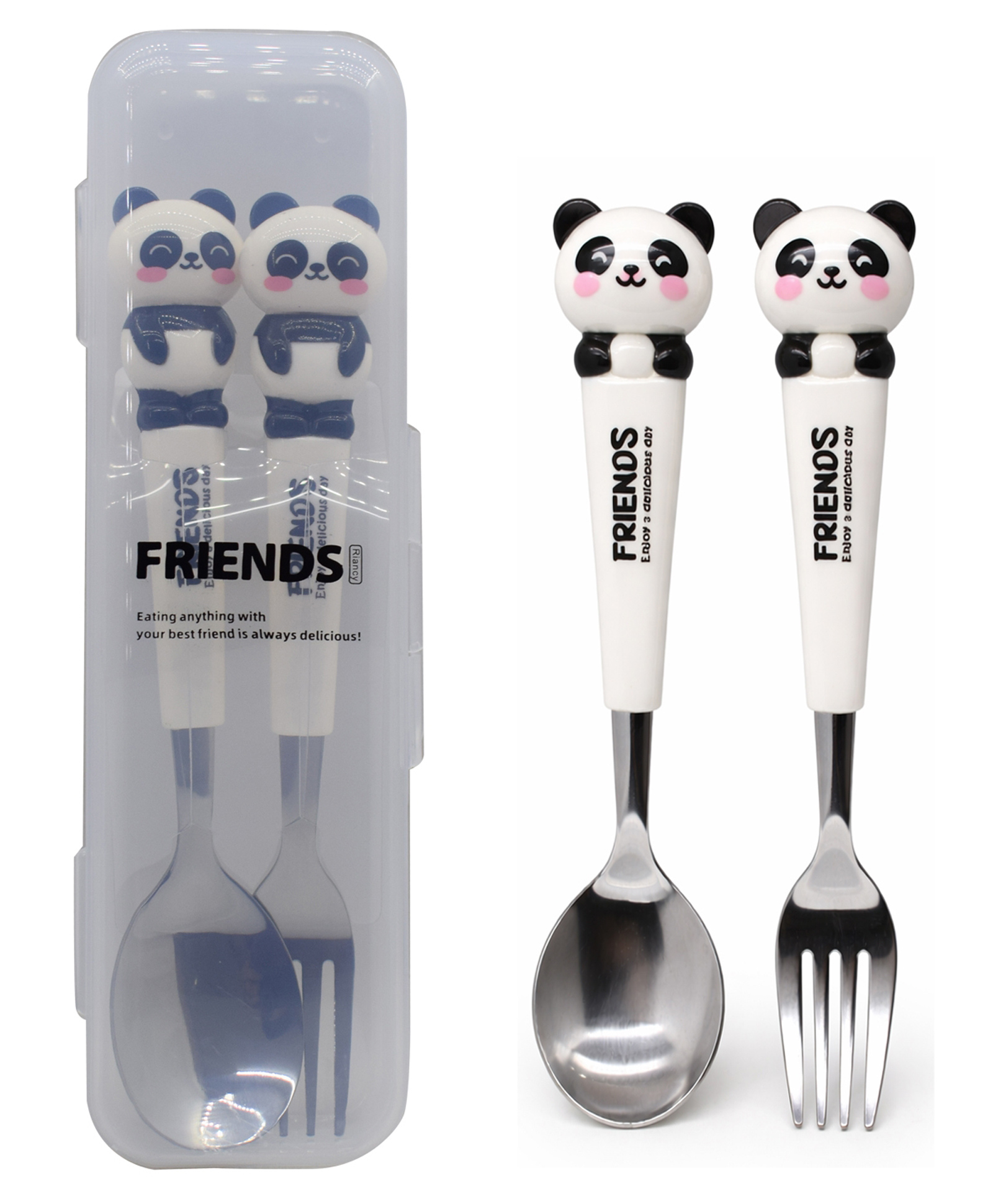 Asera Kids Spoon and Fork Set with Case, Stainless Steel Toddler Cutlery Set, Cute Cartoon Animal Handle Utensils for Kids Lunch Box, Portable Travel Spoon Fork Set for School, Picnic (Panda)-picture-17