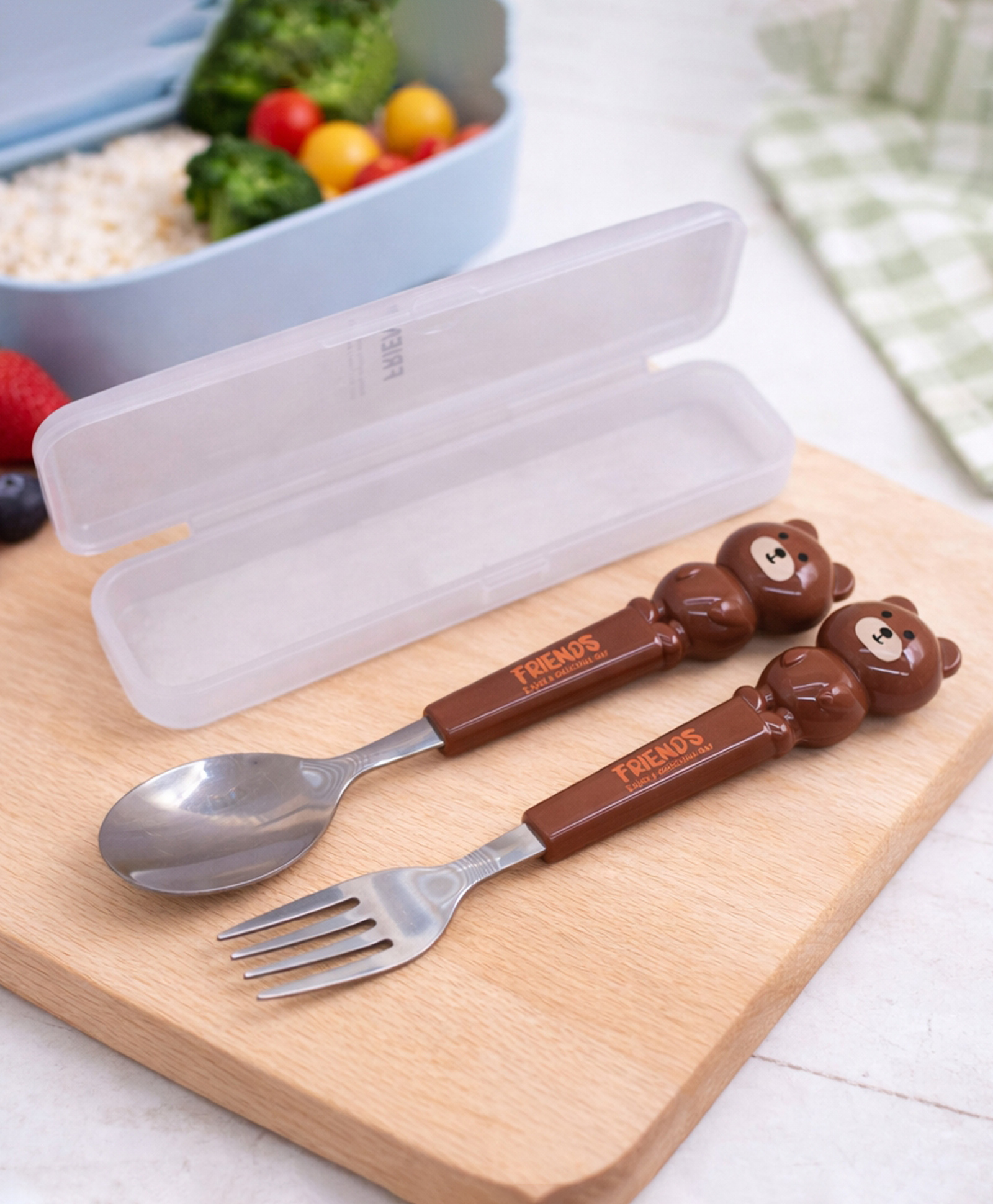 Asera Kids Spoon and Fork Set with Case, Stainless Steel Toddler Cutlery Set, Cute Cartoon Animal Handle Utensils for Kids Lunch Box, Portable Travel Spoon Fork Set for School, Picnic (Teddy)-image-27