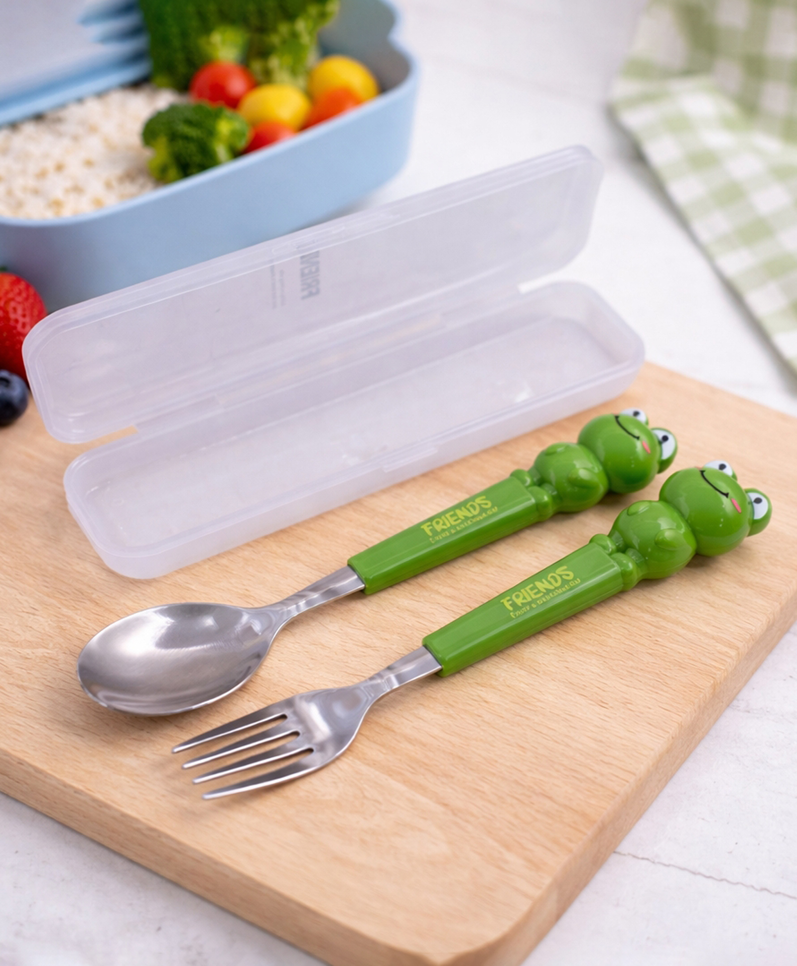 Asera Kids Spoon and Fork Set with Case, Stainless Steel Toddler Cutlery Set, Cute Cartoon Animal Handle Utensils for Kids Lunch Box, Portable Travel Spoon Fork Set for School, Picnic (Frog)-picture-12