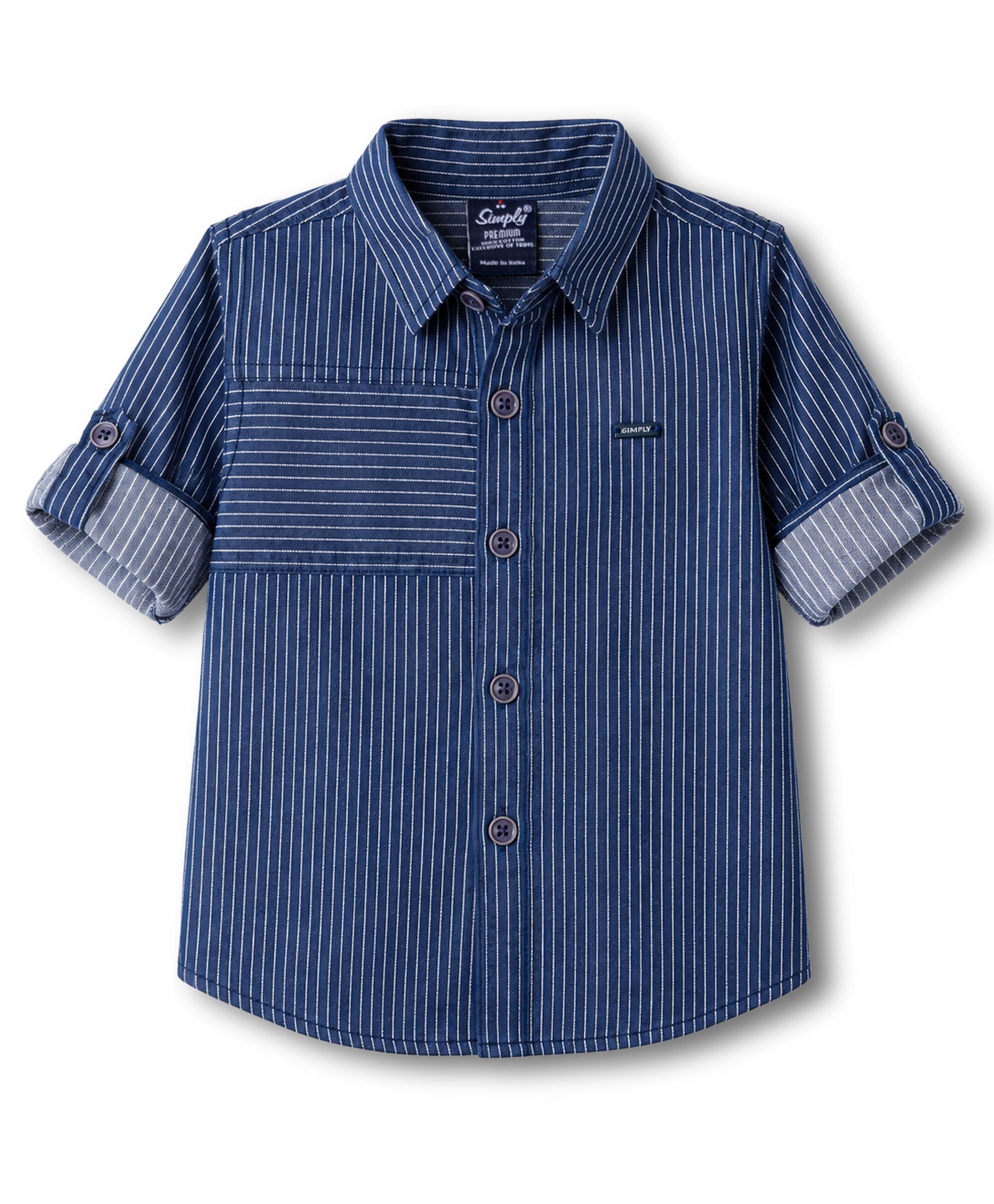 Simply Premium Denim Woven Full Sleeves Striped Shirt - Blue-picture-15