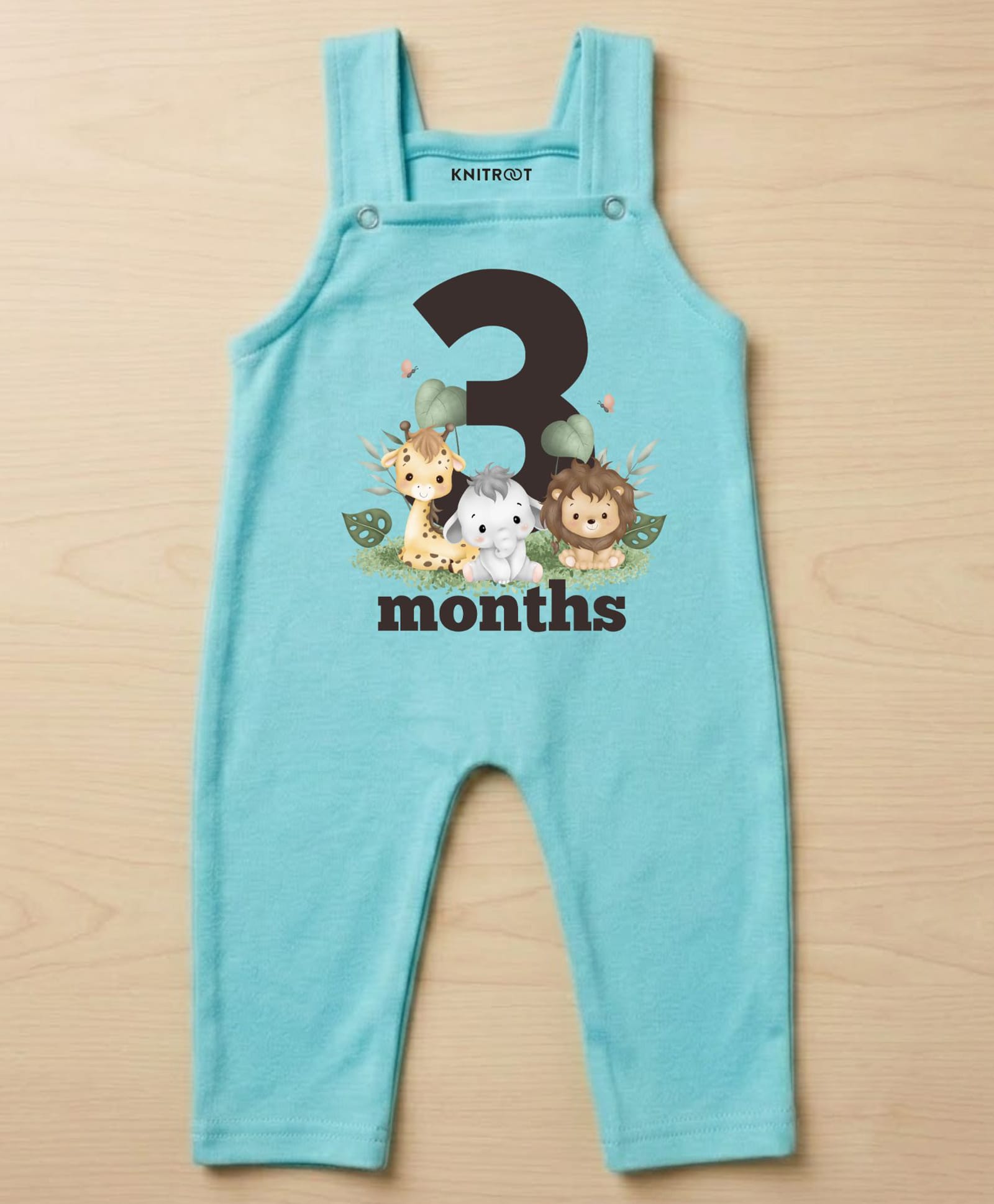 KNITROOT Cotton Knit Birthday Theme Sleeveless 3 Months Text Printed Dungaree - Blue-picture-18