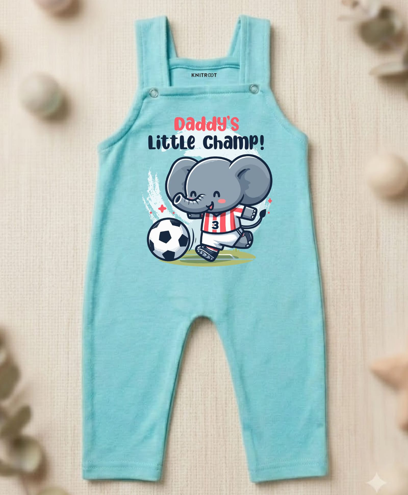 KNITROOT Cotton Knit Sleeveless Daddys Little Champ Text Printed Dungaree - Blue-image-9