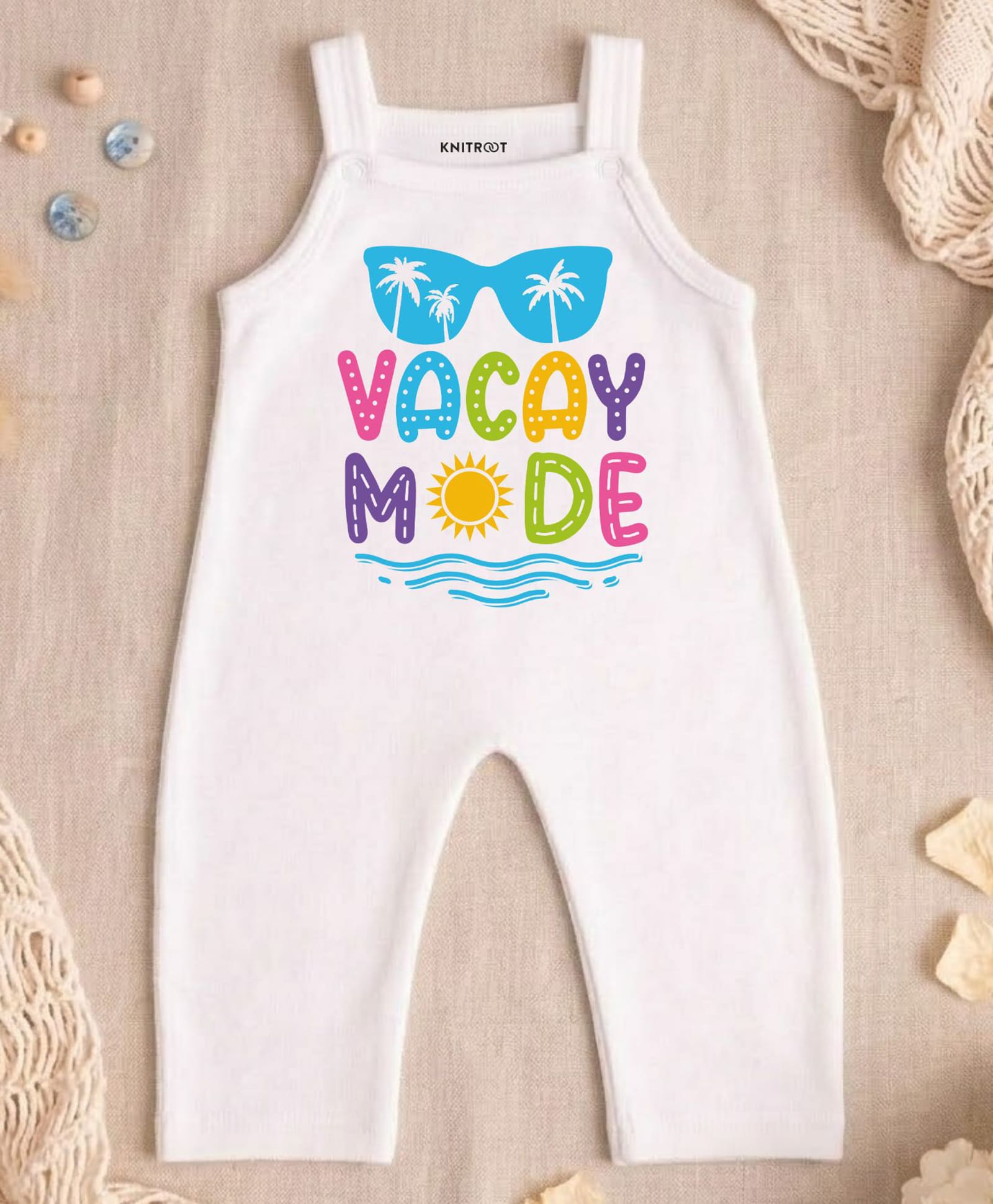 KNITROOT Cotton Knit Sleeveless Vacay Mode Text Printed Dungaree - White-image-35