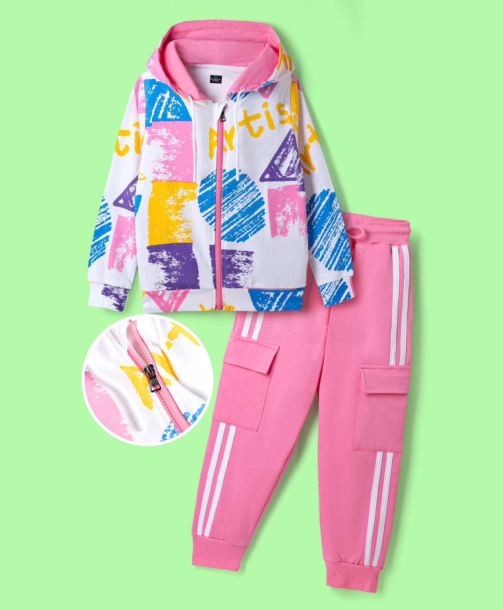 OLLINGTON ST. Cotton Looper Knit Full Sleeves Hooded Winter Wear Suit - Pink-image-25