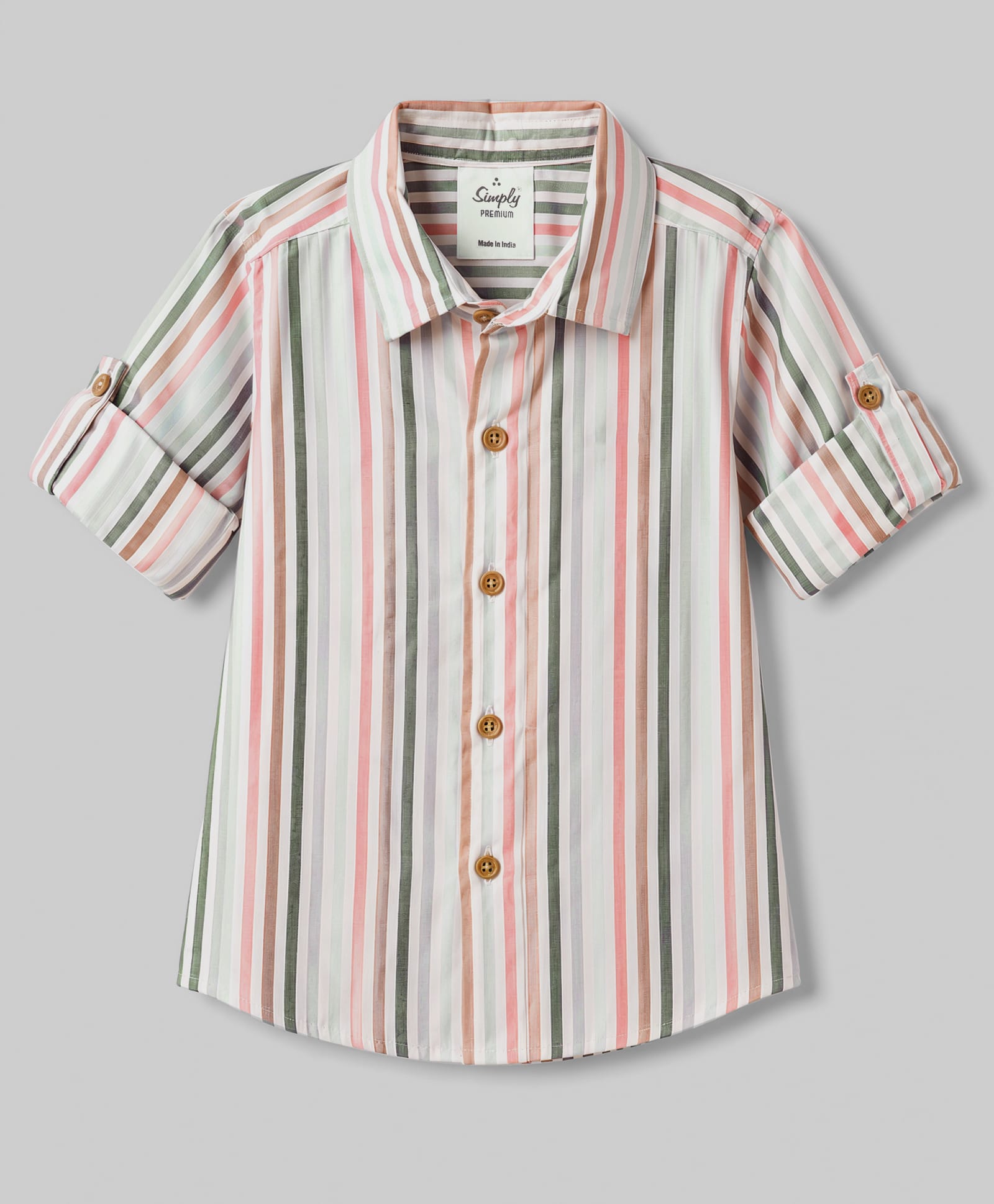 Simply Premium Cotton Woven Full Sleeves Striped Shirt - Peach-picture-19