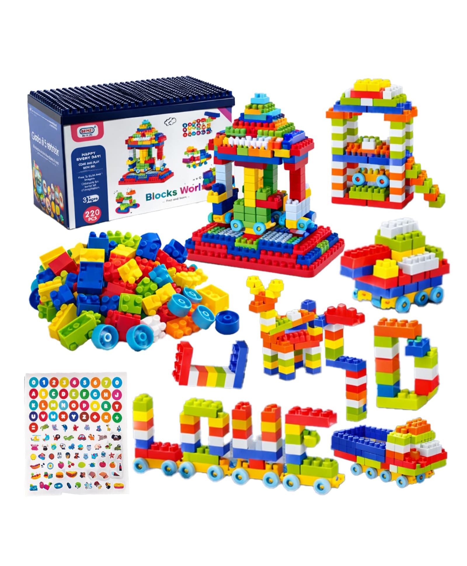 FunBlast DIY Table Building Blocks Toy for Kids with Sticker - 220 Pcs Building Blocks Multicolor-image-18