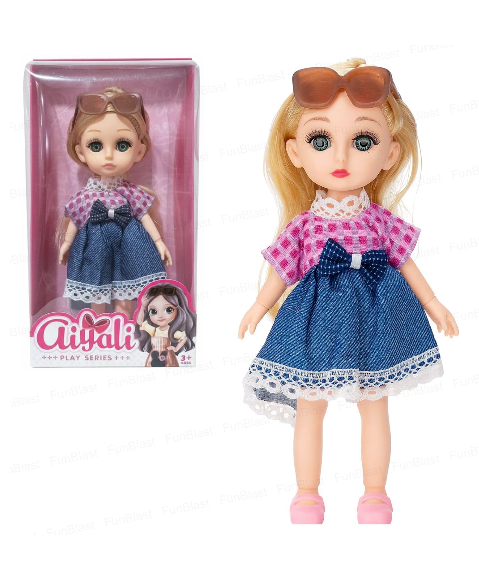 FunBlast 15 cm Girl Doll Toy with Long Hair, Glasses and Stylish Dress for Girls Pack of 1-picture-28