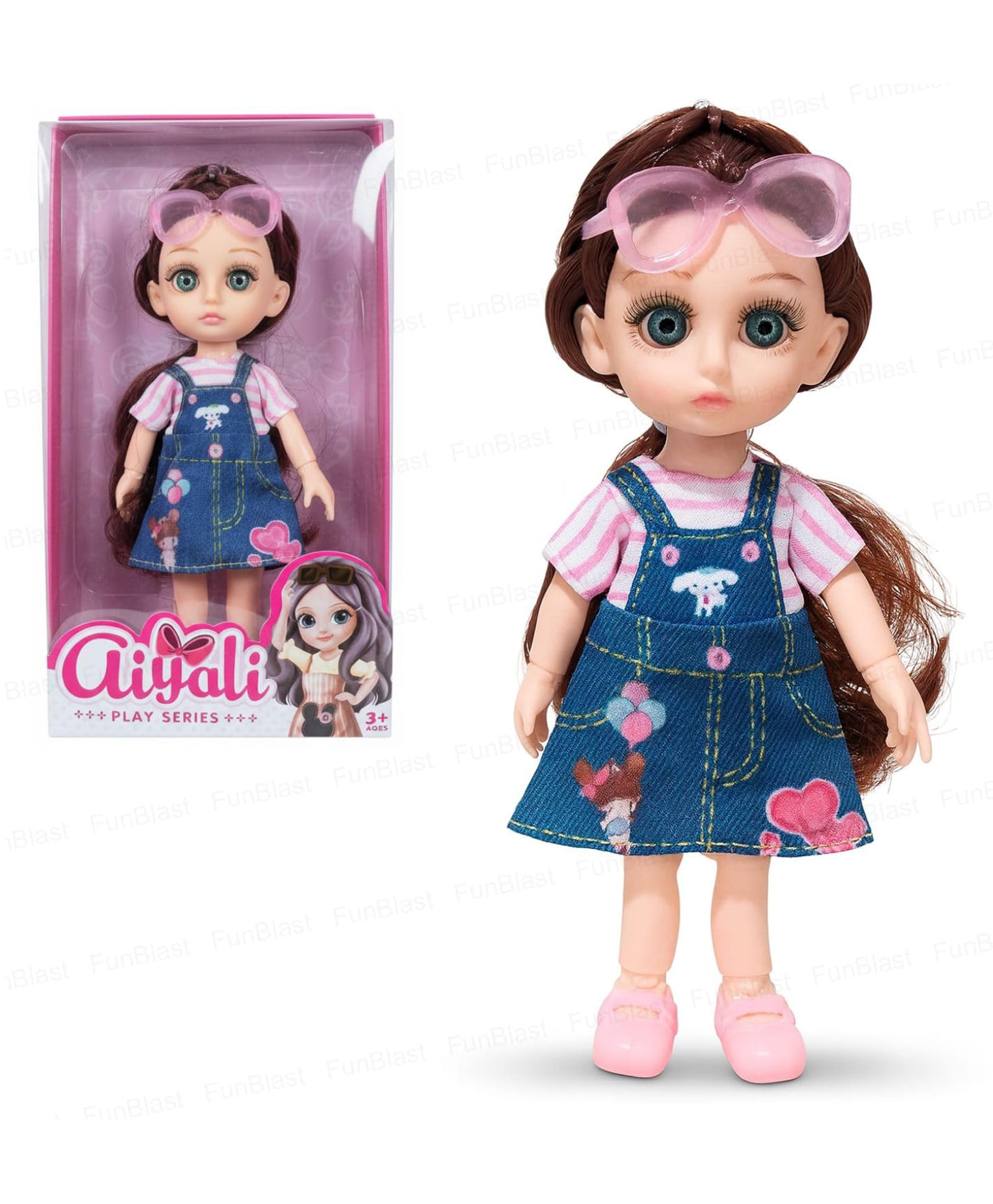 FunBlast 15 cm Doll Toy with Long Hair & Glasses and Stylish Dress for Girls Pack of 1-picture-27