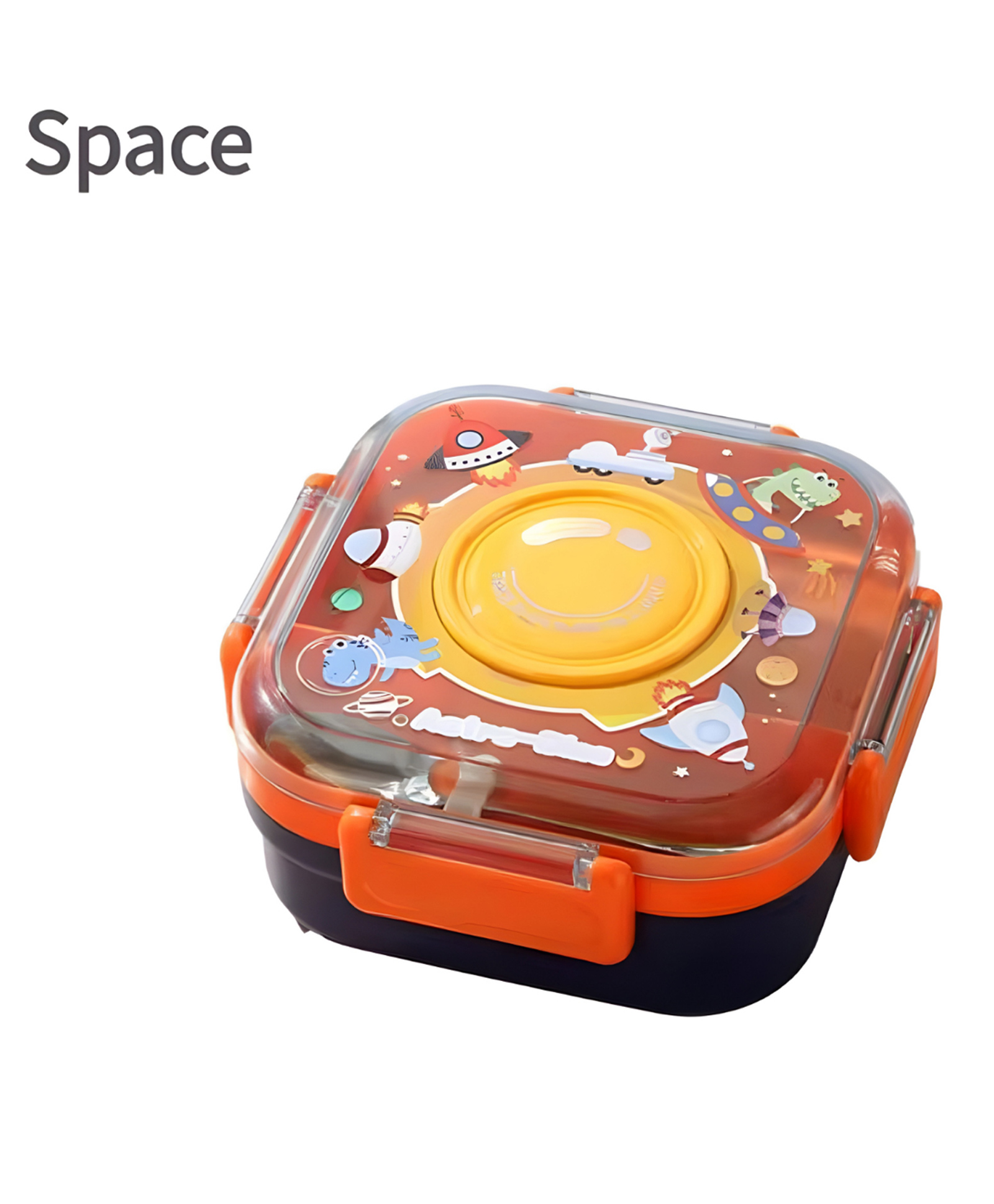 SCHOOLISH Cartoon Design Bento Box Three-section Separated PP Silicone ABS Freezer-safe Lunch Box- PACK OF 1- COLOR MAY VARY-image-12