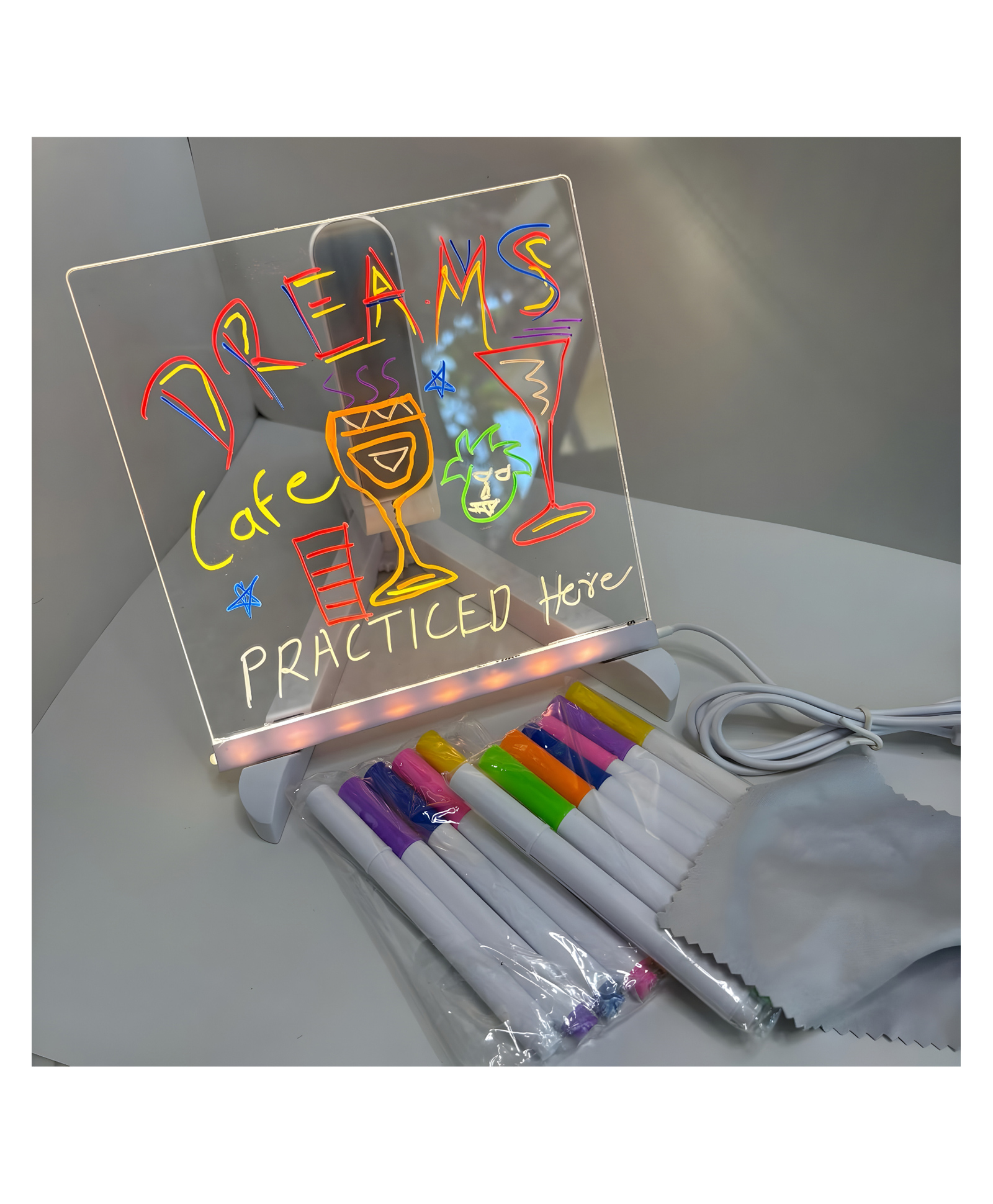 SCHOOLISH DIY Acrylic Writing Board Lamp, Customizable LED Light Display with Markers for Restaurant, Bar, Coffee Shop, Personal Notes and Doodles- PACK OF 1- COLOR MAY VARY-image-12
