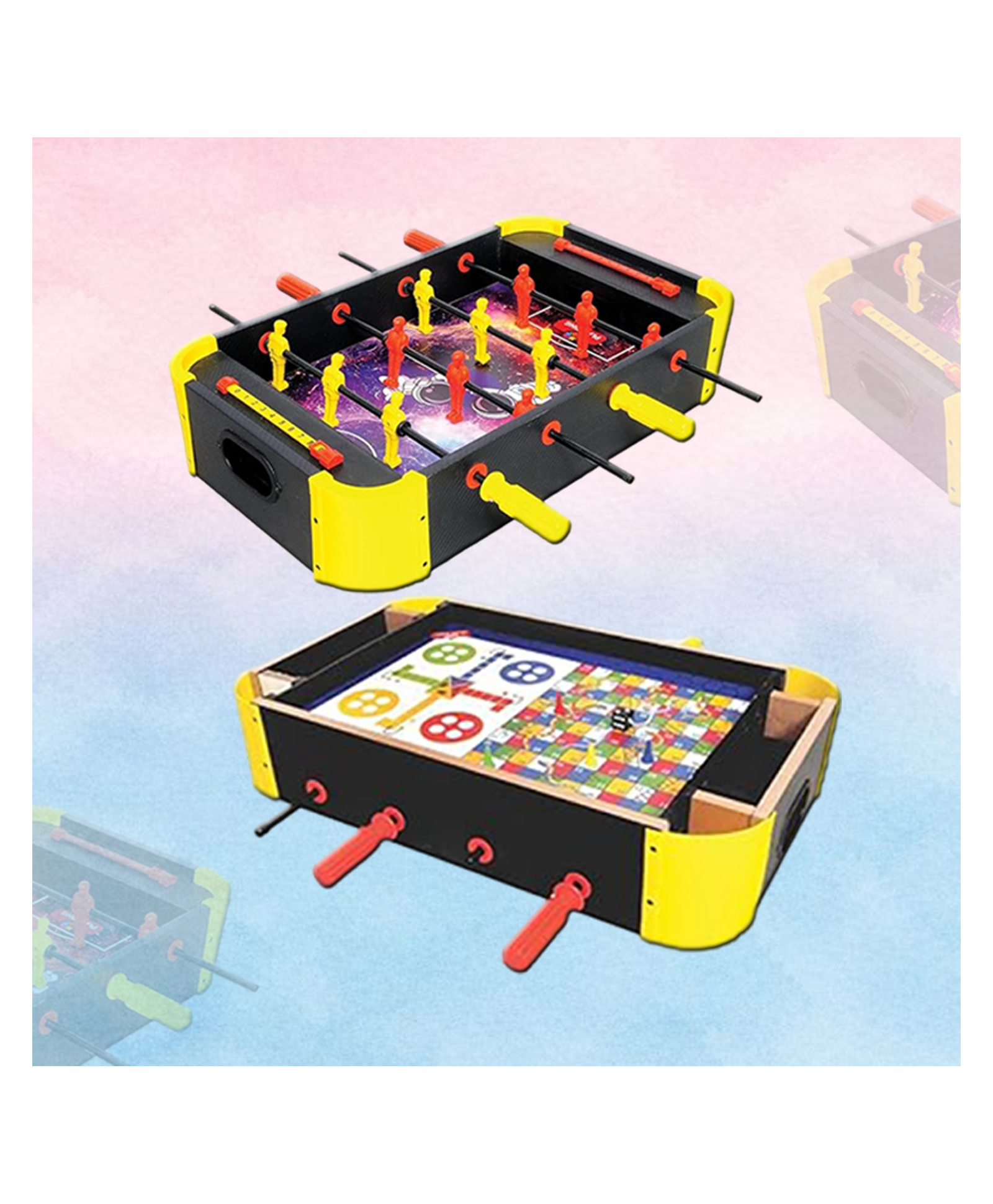 Mad Over Toys 3 in 1 Tabletop Foosball Game for Kids & Family Foosball Soccer Board (One Side),with Ludo & Snakes and Ladders|Medium Size Compact Wooden Portable Indoor Party Game|Best Birthday Gift-image-2