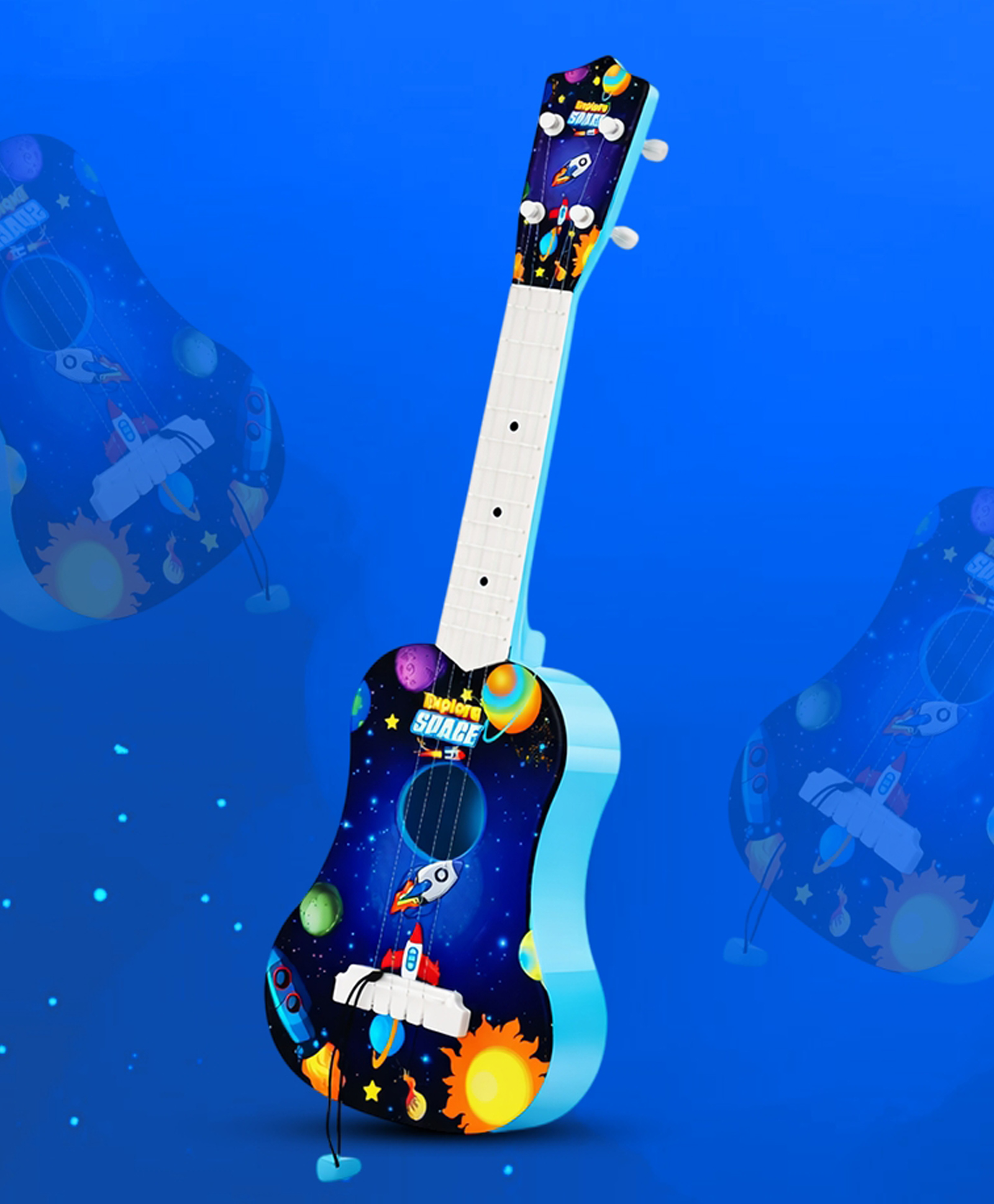 Mad Over Toys Rock Star Guitar-22 Inch with Space Theme | Ukulele Guitar| Musical Toy Beginner Learning Instrument for Toddlers | Lightweight & Durable 4 Strings Acoustic Guitar - Blue-image-13
