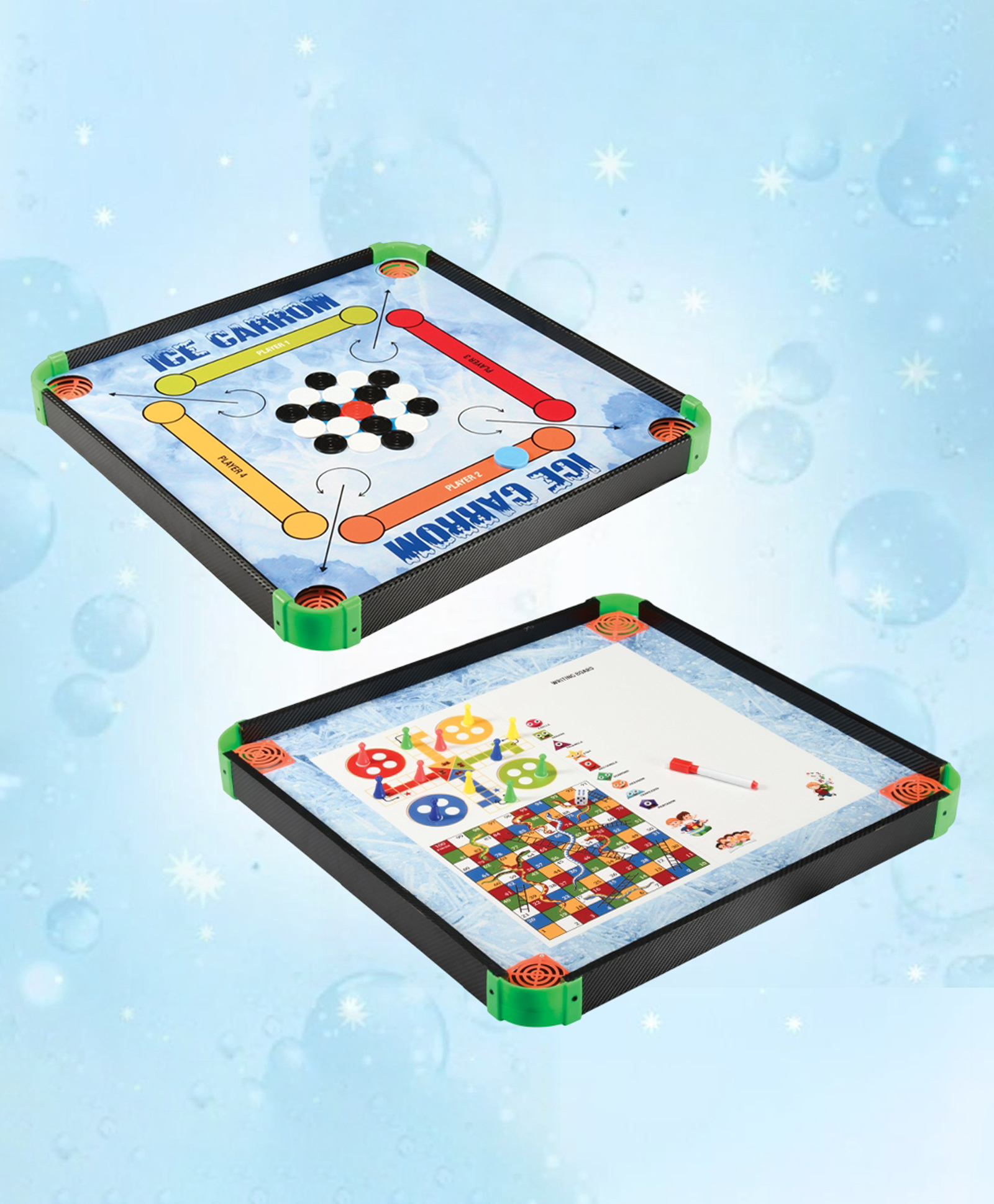 Mad Over Toys 3-in-1 Ice Carrom Big (20-Inch) Multi-Game Board with Snake Ladder, Ludo & Writing Whiteboard Includes Carrom Coins, Striker, Ludo Pawns, and Marker Pen Indoor Game for Kids-picture-23