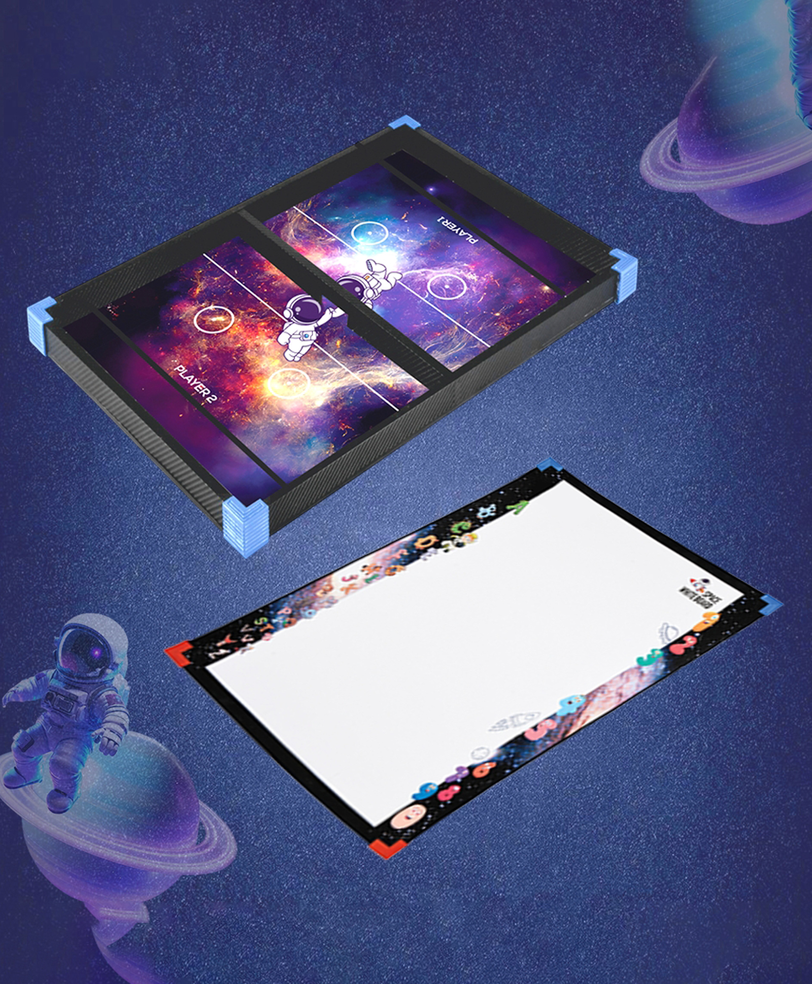 Mad Over Toys 2 In1 String Hockey With White Board- Space Theme|Fastest Finger First BoardGame|Indoor Tabletop Game for Family |Sling Shot Battle for Kids & Adult|Writng Board for fun|Size60X40X3 cm-image-4