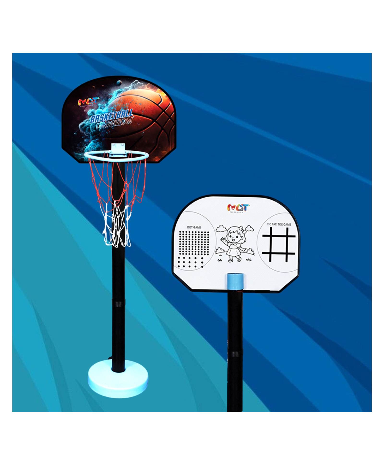 Mad Over Toys 3-in-1 Adjustable Basketball Set for Kids Height Adjustable (Up to 180 cm) Indoor-Outdoor Toy|Tic-Tac-Toe & Dot Game with Marker & Ball Growth-Enhancing Sports Toy for Boys & Girls-image-35