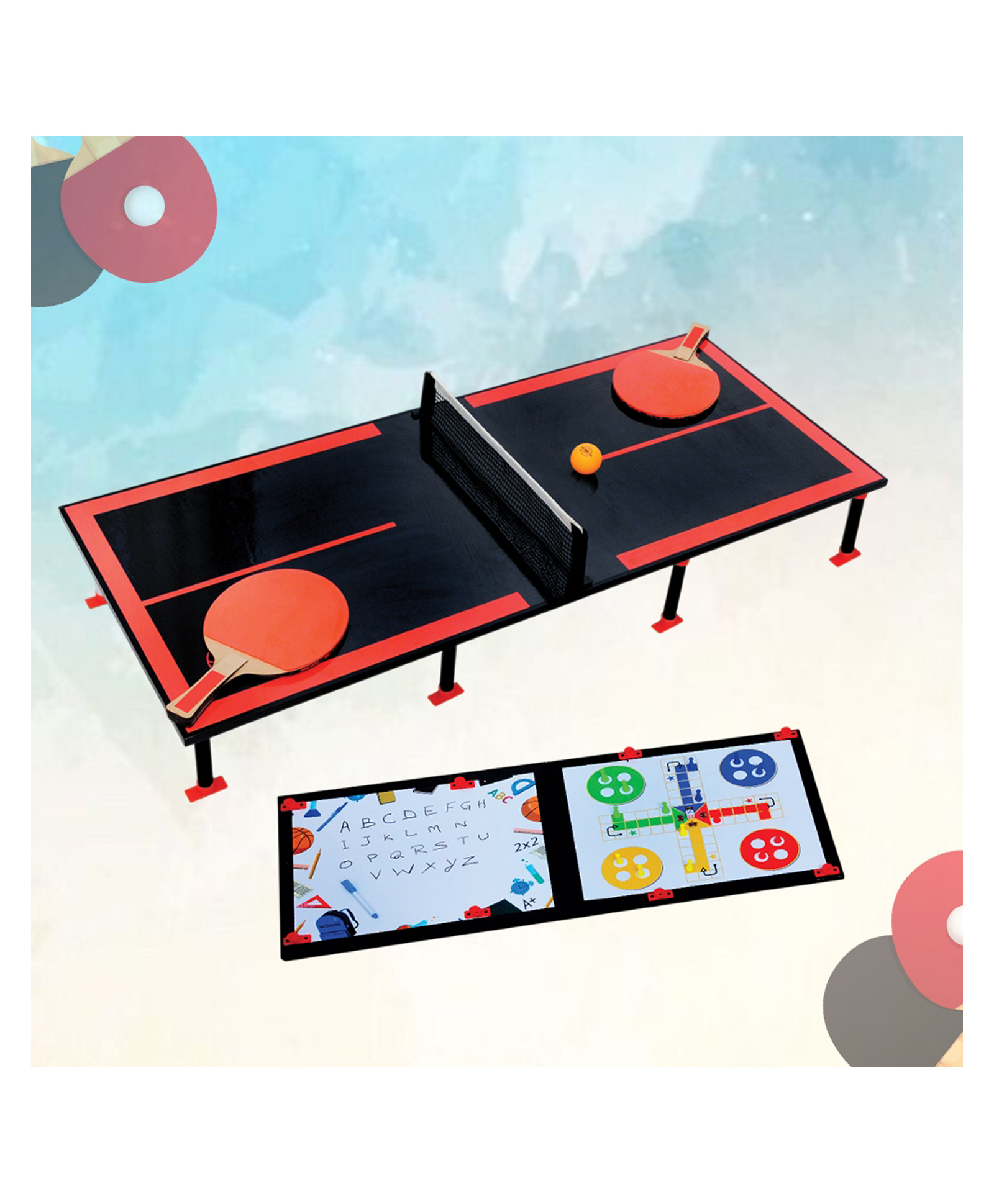 Mad Over Toys 3-in-1 Ping Pong Big |96cm Table Tennis Trainer, Ludo & White Board |Indoor Tabletop Game for Family|Fun Learning & Educational Writing Board|Best Toy Gift Game for Kids 3+ Year & Adults-picture-18