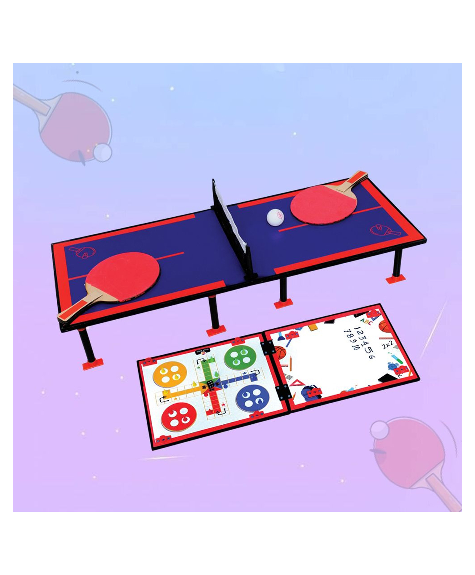 Mad Over Toys 3-in-1 Ping Pong Big |80cm Table Tennis Trainer, Ludo & White Board |Indoor Tabletop Game for Family|Fun Learning & Educational Writing Board|Best Toy Gift Game for Kids 3+ Year & Adults-image-4