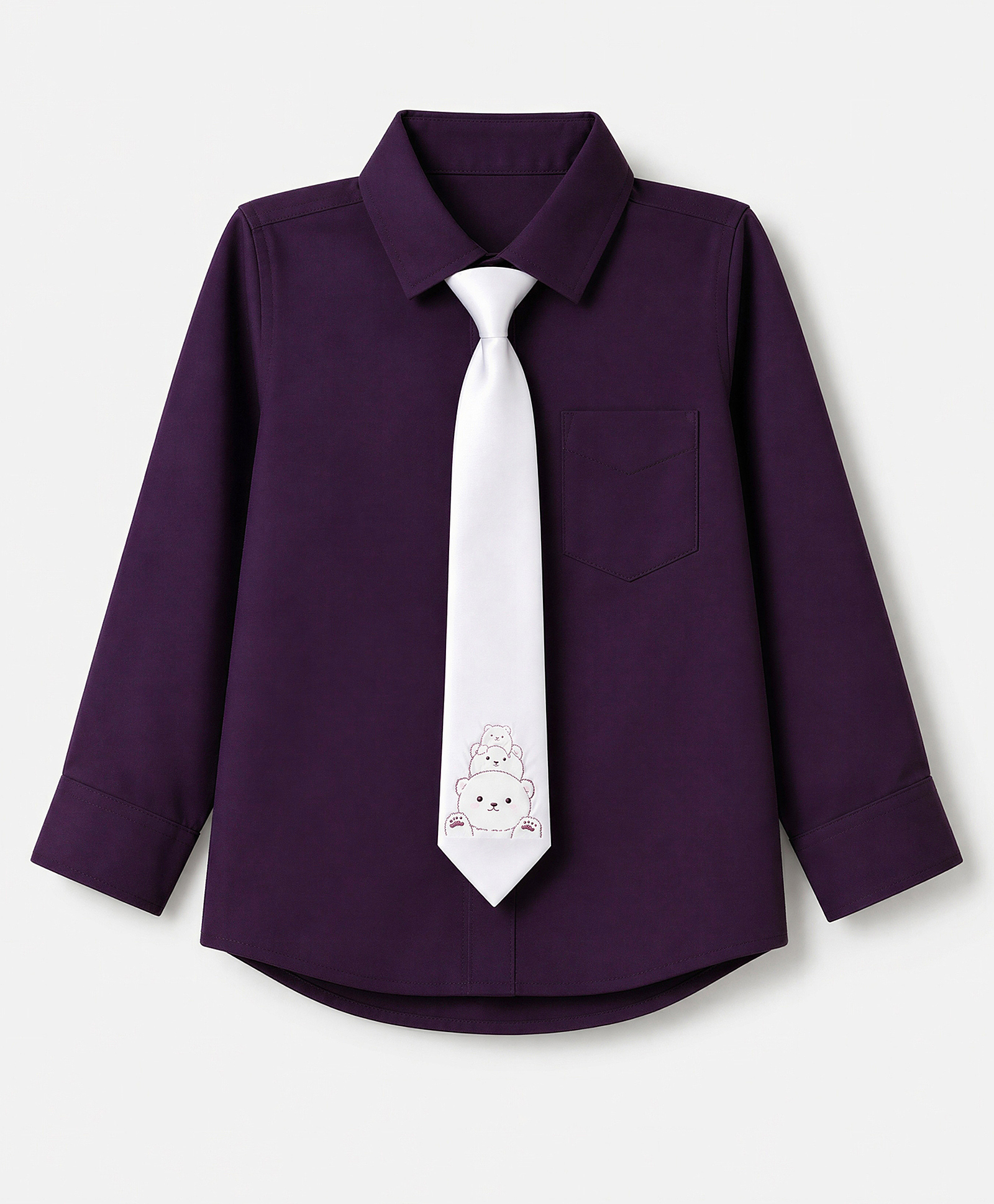 Babyoye Satin Knit Full Sleeves Solid Party Shirt With Bear Printed Tie - Purple-image-49