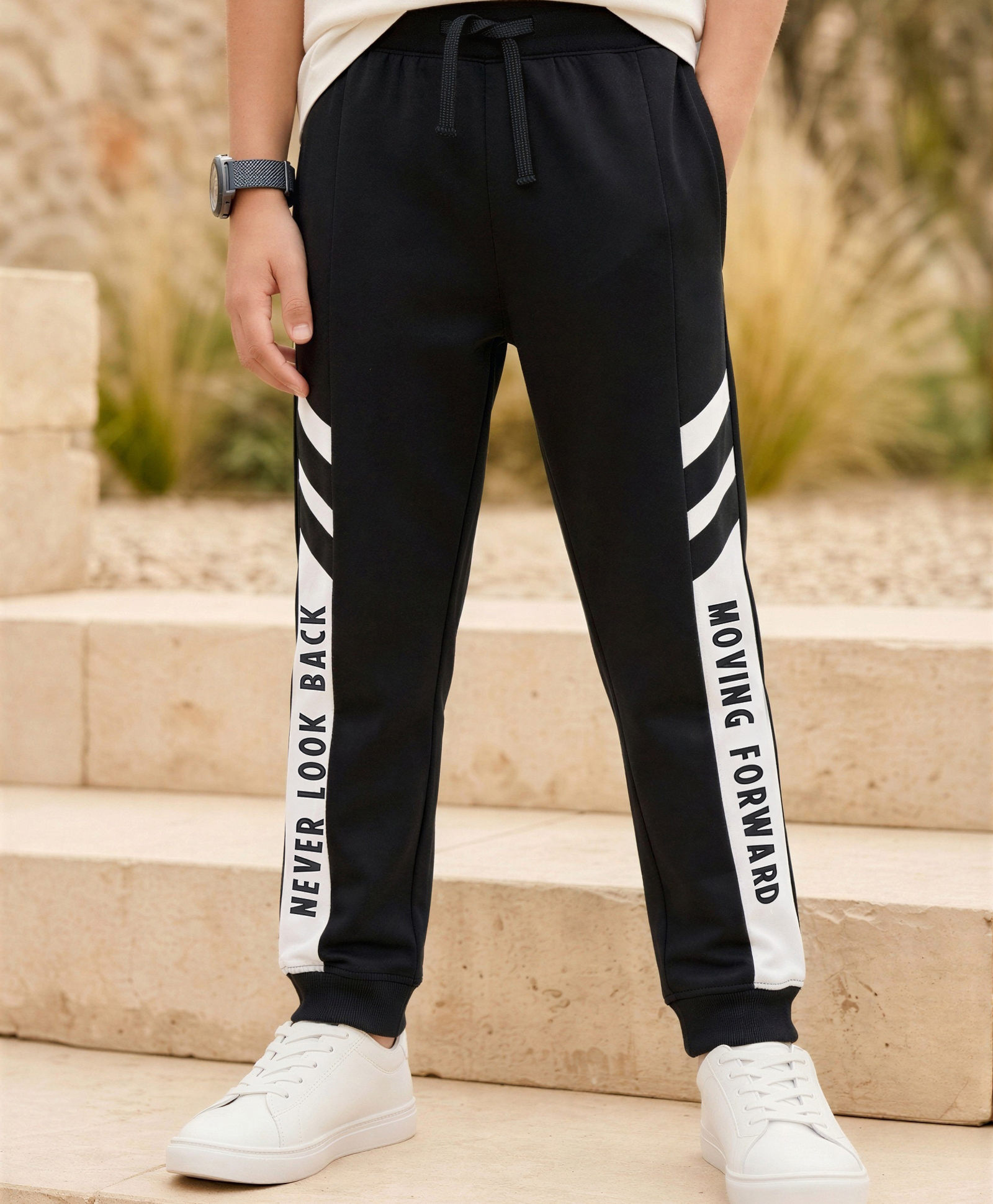 Pine Kids Knit Full Length Text Printed Lounge Pant - Black-picture-7