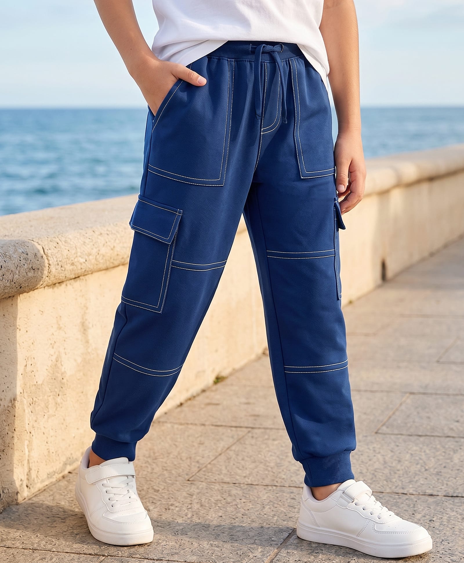 Pine Kids Knit Full Length Solid Colour Cut & Sew Lounge Pant - Navy-image-39