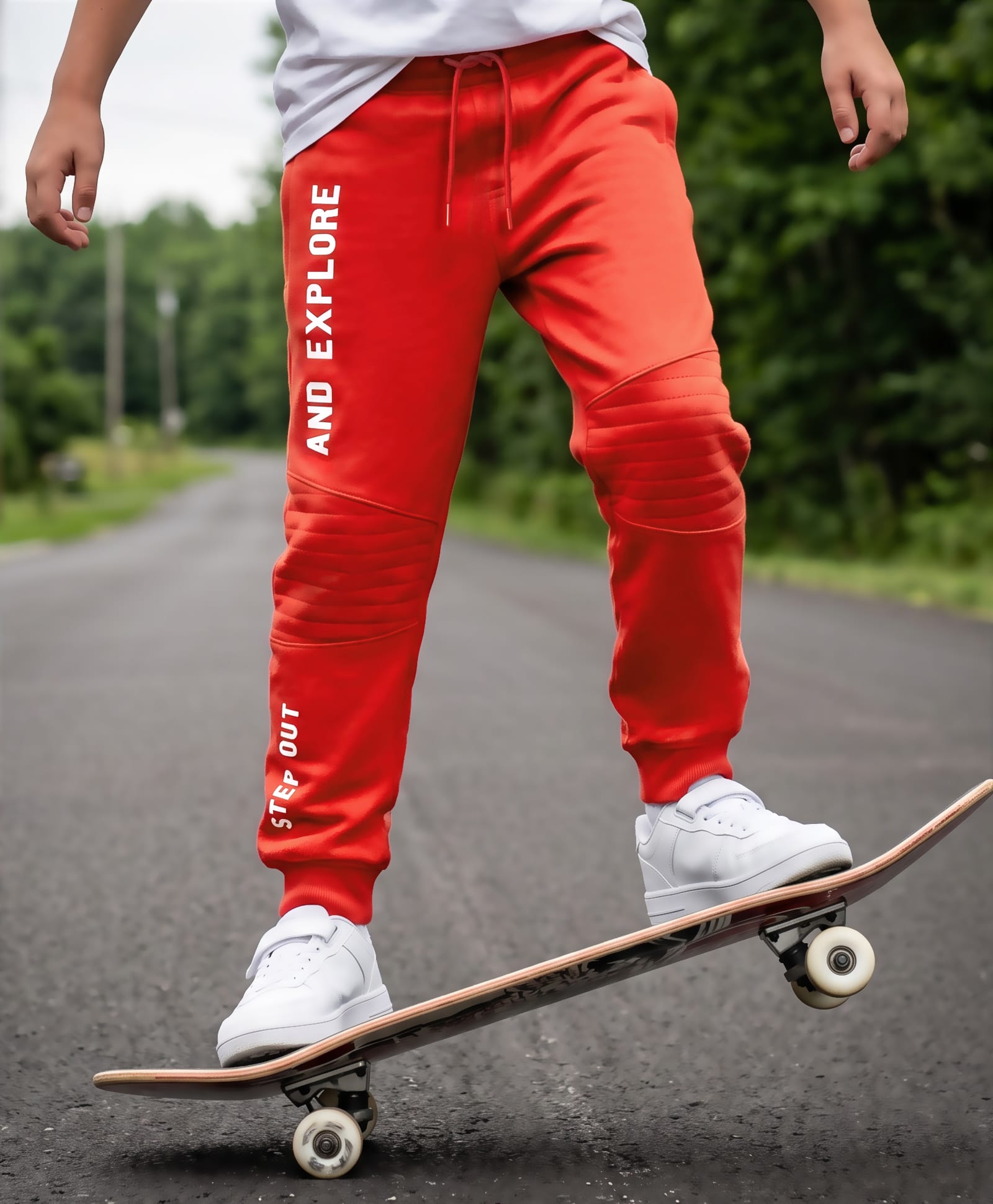Pine Kids Knit Full Length Lounge Pant with Text Print & Pockets - Red-picture-27