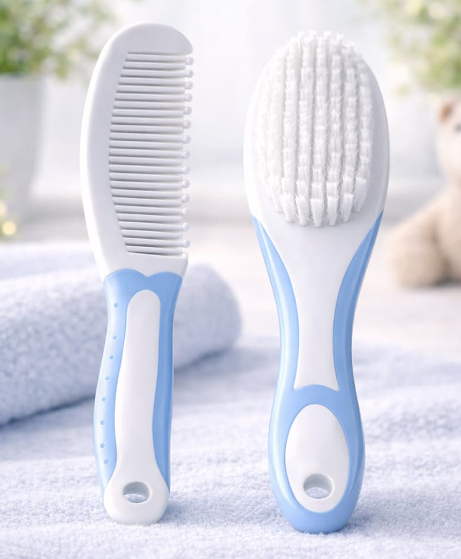 Sparkle Joy Ergo Grip Hair Brush & Comb Grooming Set With Soft Bristles Blue-picture-25