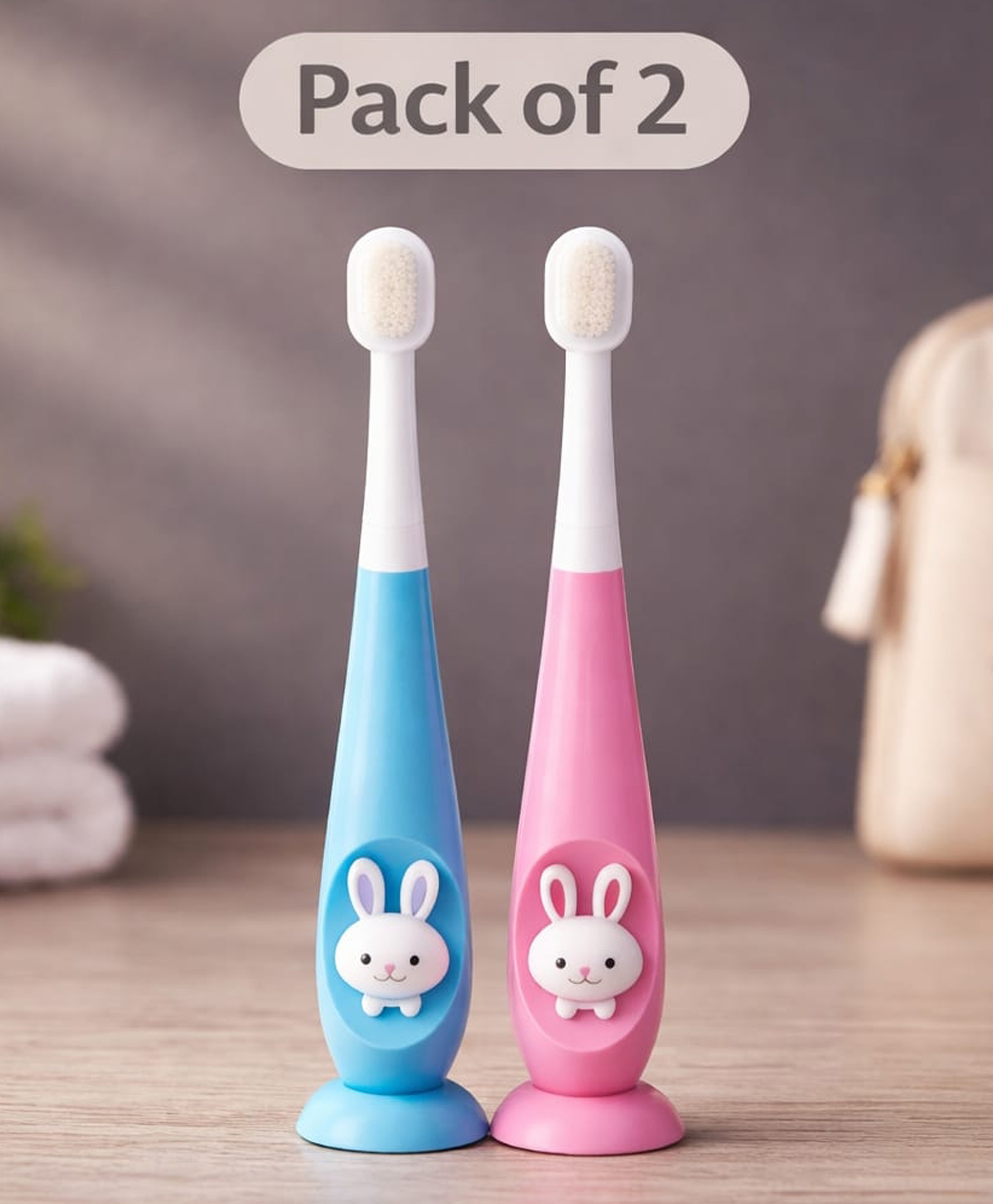 Sparkle Joy Baby Soft Bristle Toothbrush with Suction Base Cute Bunny Design Kids Toothbrush for Toddlers & Babies Pack Of 2-image-12