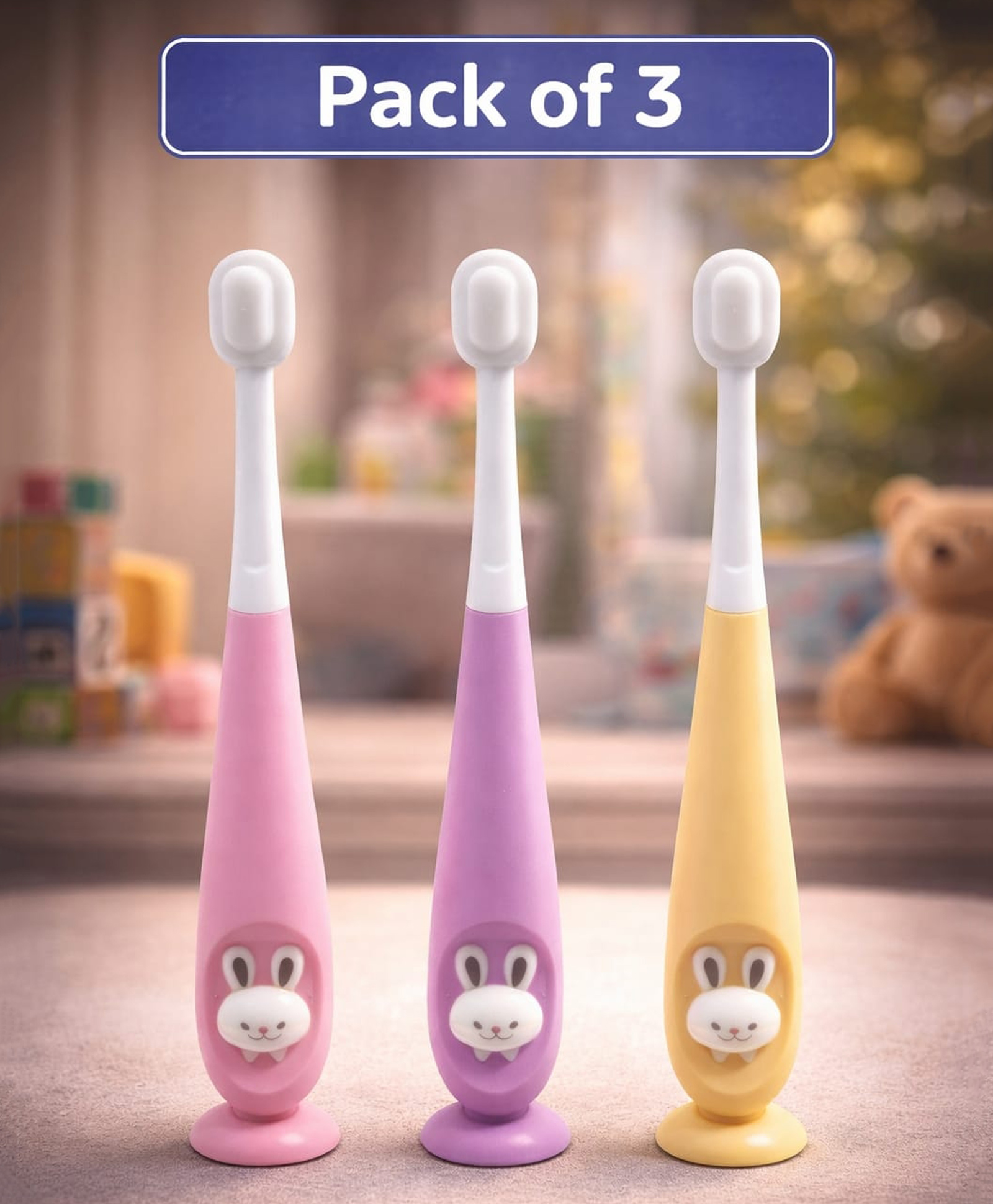 Sparkle Joy Baby Soft Bristle Toothbrush with Suction Base Cute Bunny Design Kids Toothbrush for Toddlers & Babies Pack Of 3-image-11