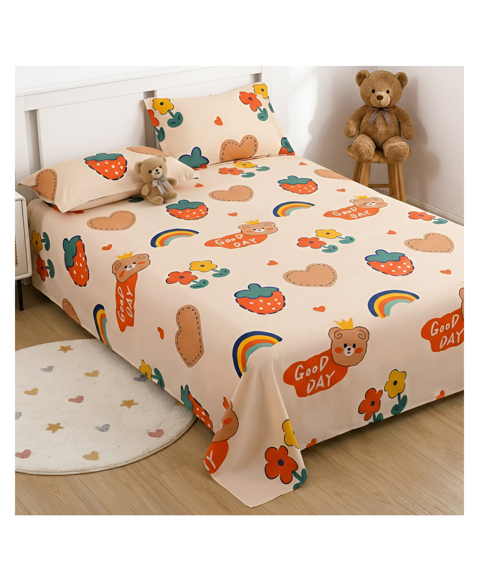 Story@Home 180 TC Microfiber Double Bed Kids Bedsheet with 2 Pillow Covers, 225 cm X 250 cm, Light Grey & Blue, Cartoon Print-picture-30