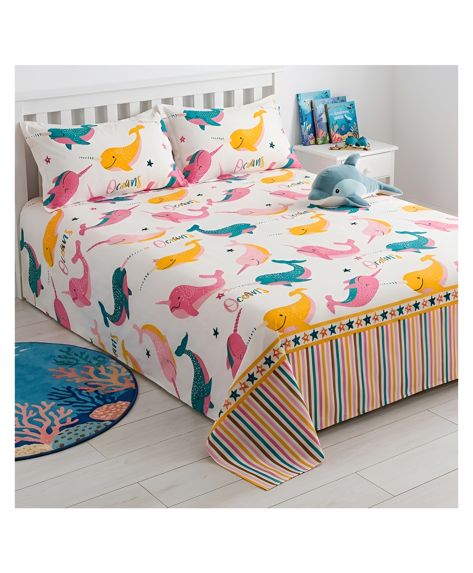 Story@Home 180 TC Microfiber Double Bed Kids Bedsheet with 2 Pillow Covers, 225 cm X 250 cm, Baby Pink & Yellow, Bubbly Buddies-picture-31