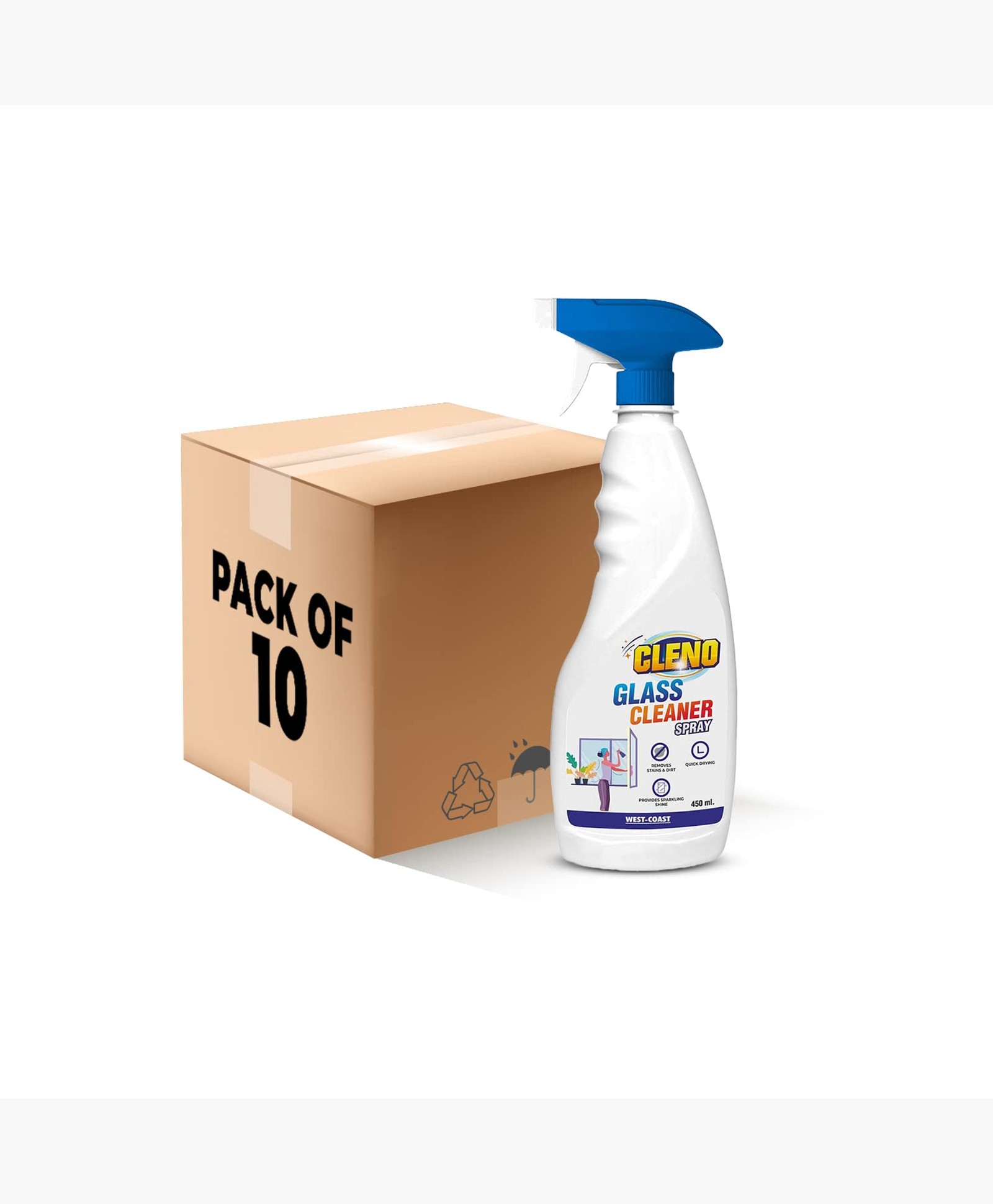 Cleno Glass Cleaner Spray Cleans Tabletops/Mirrors/Glass-Windows/Fridge/Oven/Kitchen Cabinets/Furniture/Car Windows- 450ml (Ready to Use) (Pack of 10)-image-42