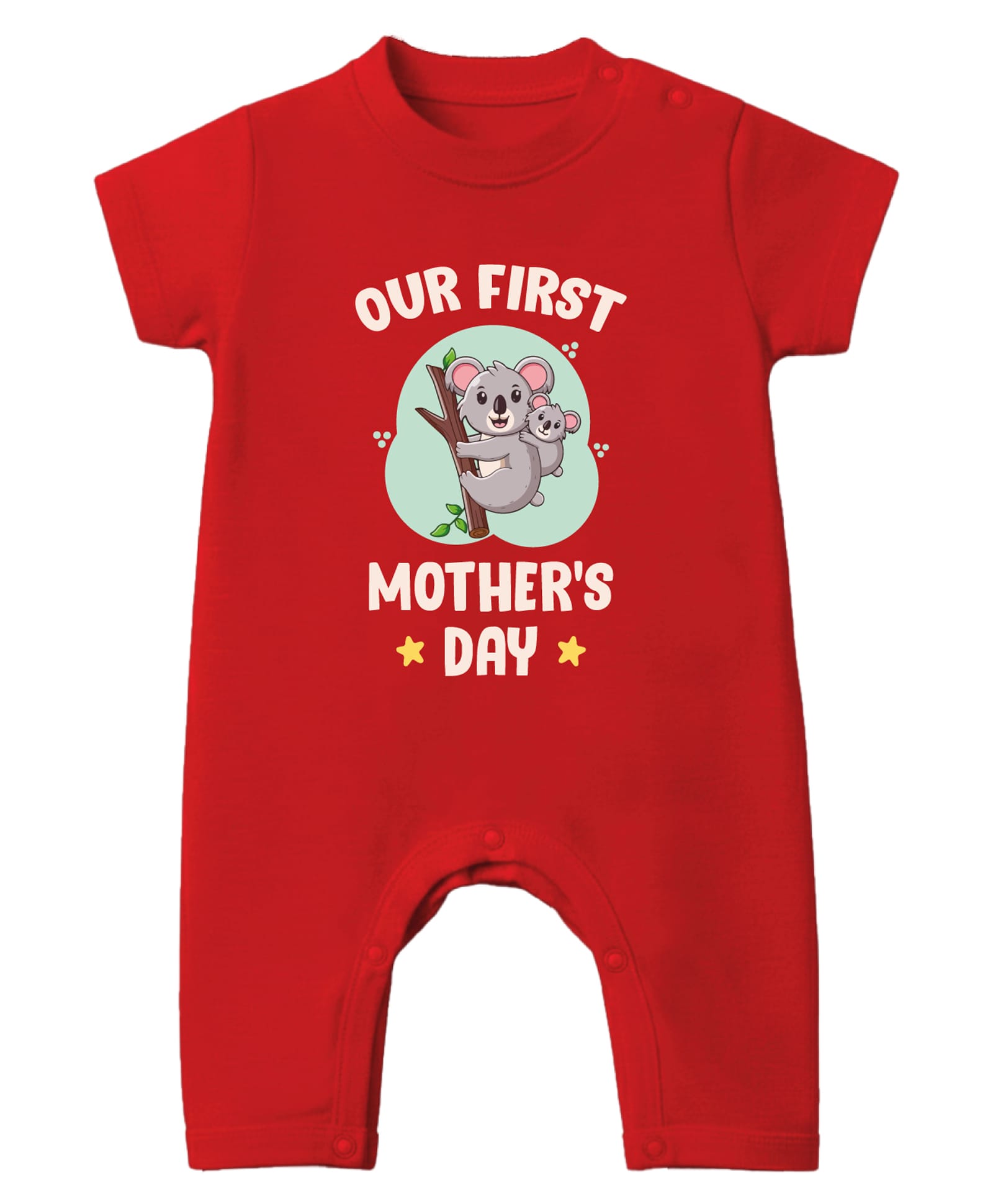 Baby Buzz 100% Cotton Knit Mothers Day Theme Half Sleeves Our First Mothers Day Text Printed Romper - Red-picture-22