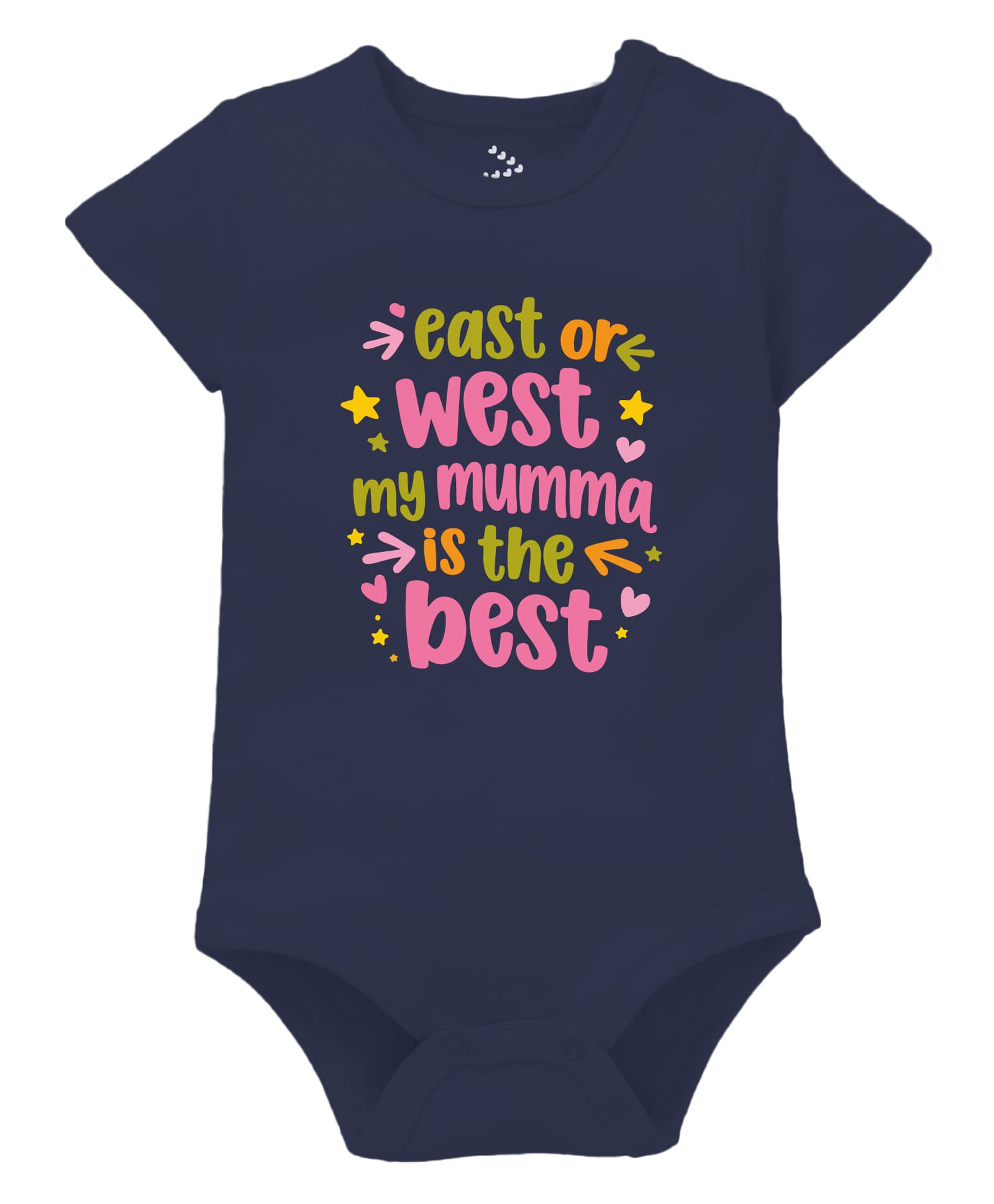 Zeezeezoo Mothers Day Theme 100% Cotton Knit Half Sleeves East Or West My Mumma Is The Best Text Printed Onesie - Navy Blue-picture-2