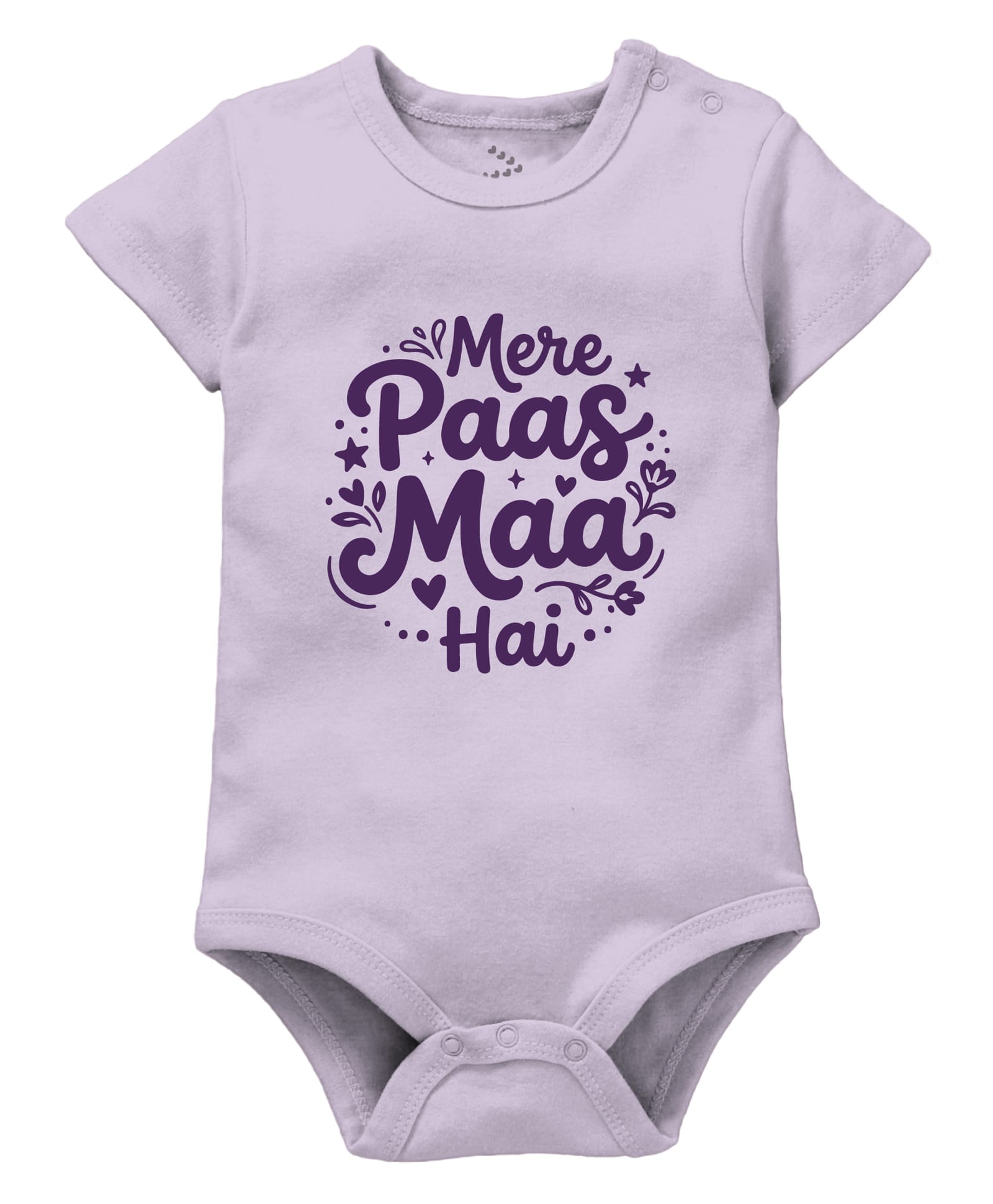 Zeezeezoo Mother Theme 100% Cotton Knit Half Sleeves Mere Paas Maa Hai Text Printed Onesie - Lavender-picture-7
