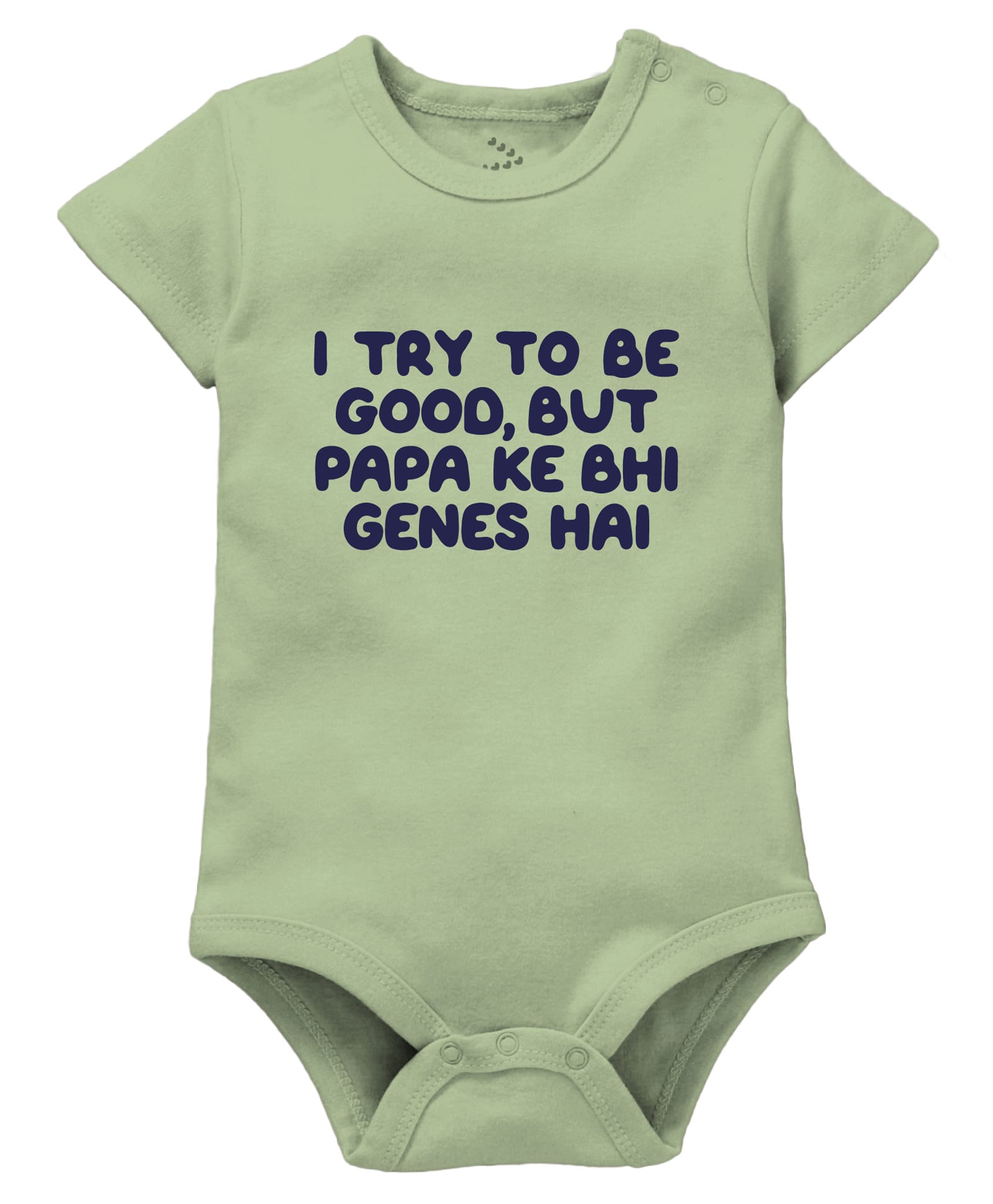 Zeezeezoo Fathers Day Theme 100% Cotton Knit Half Sleeves I Try To Be Good But Papa Ke Bhi Genes Hai Text Printed Onesie - Olive Green-picture-14