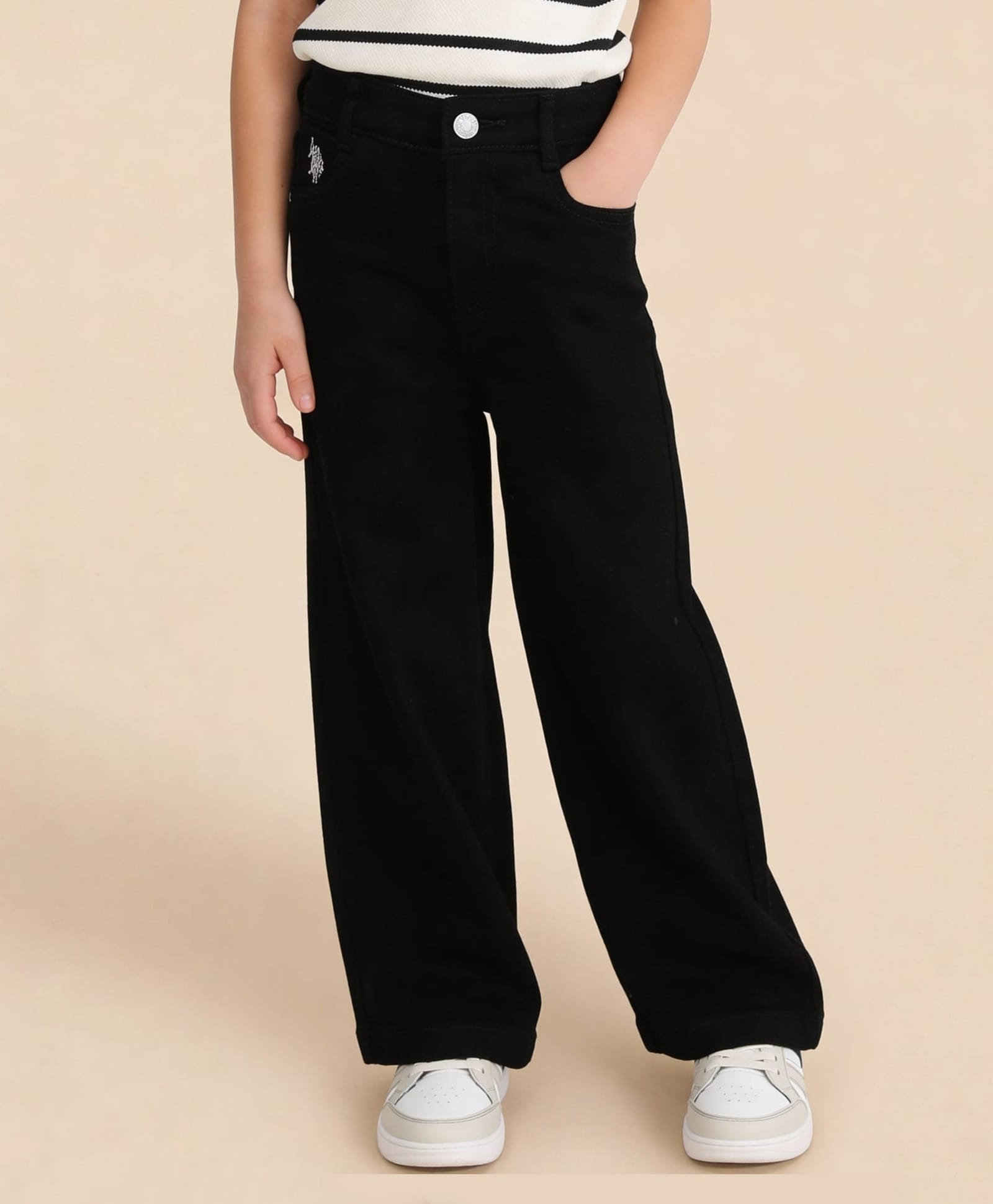 U.S. Polo Assn. Kids Cotton Woven Brand Logo Embroidered Jeans - Black-image-25